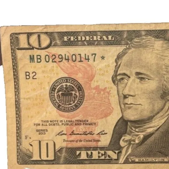 Star Note hot 10 Dollar Bill 2013