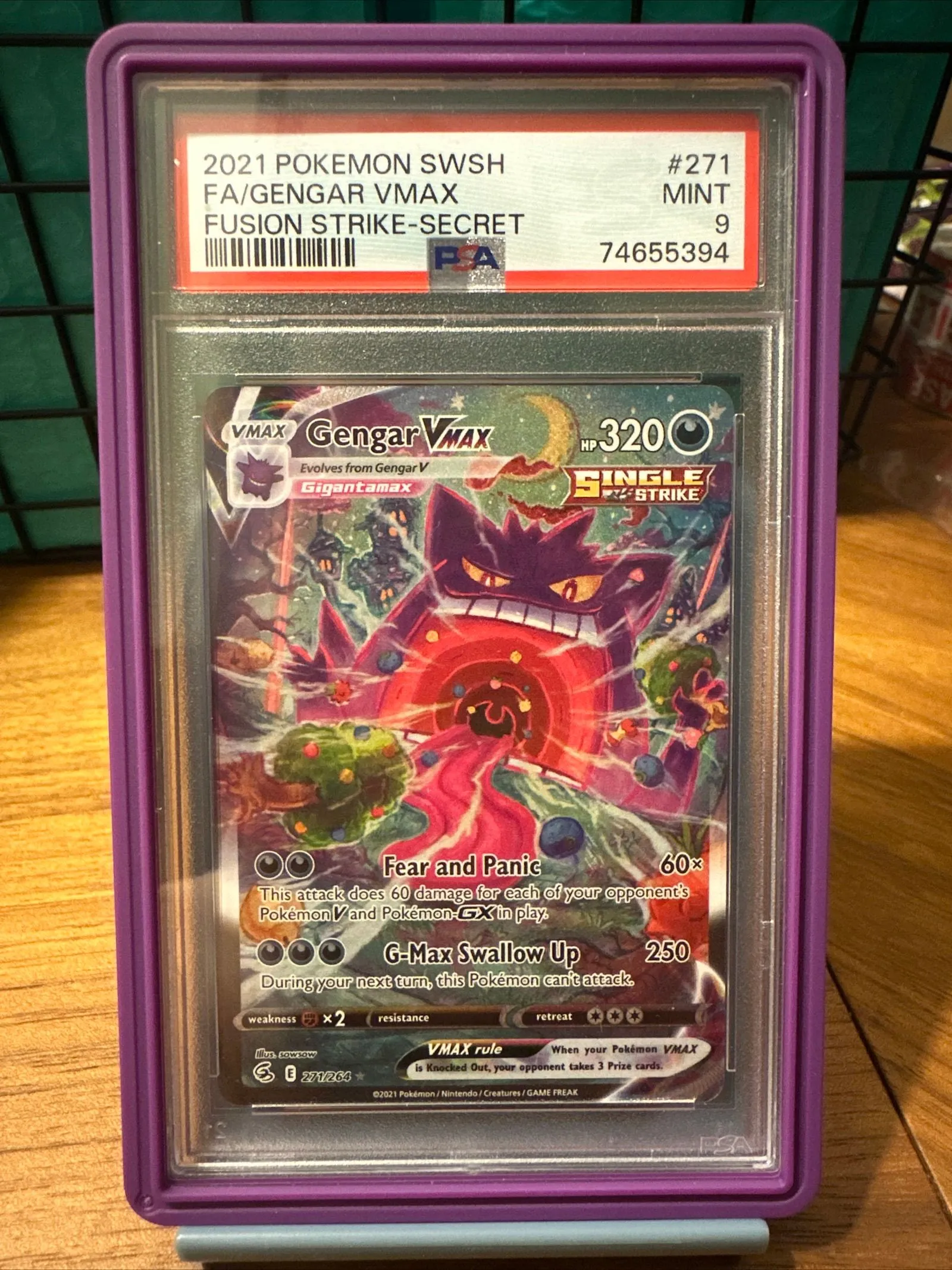 PSA 9 - GENGAR VMAX ALT ART VMAX Fusion Strike 271/264 Holo