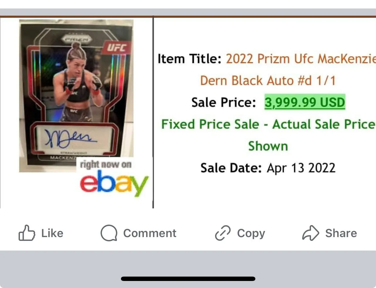 Mackenzie Dern UFC Panini Card Lot Prizm buy Chronicles 2022