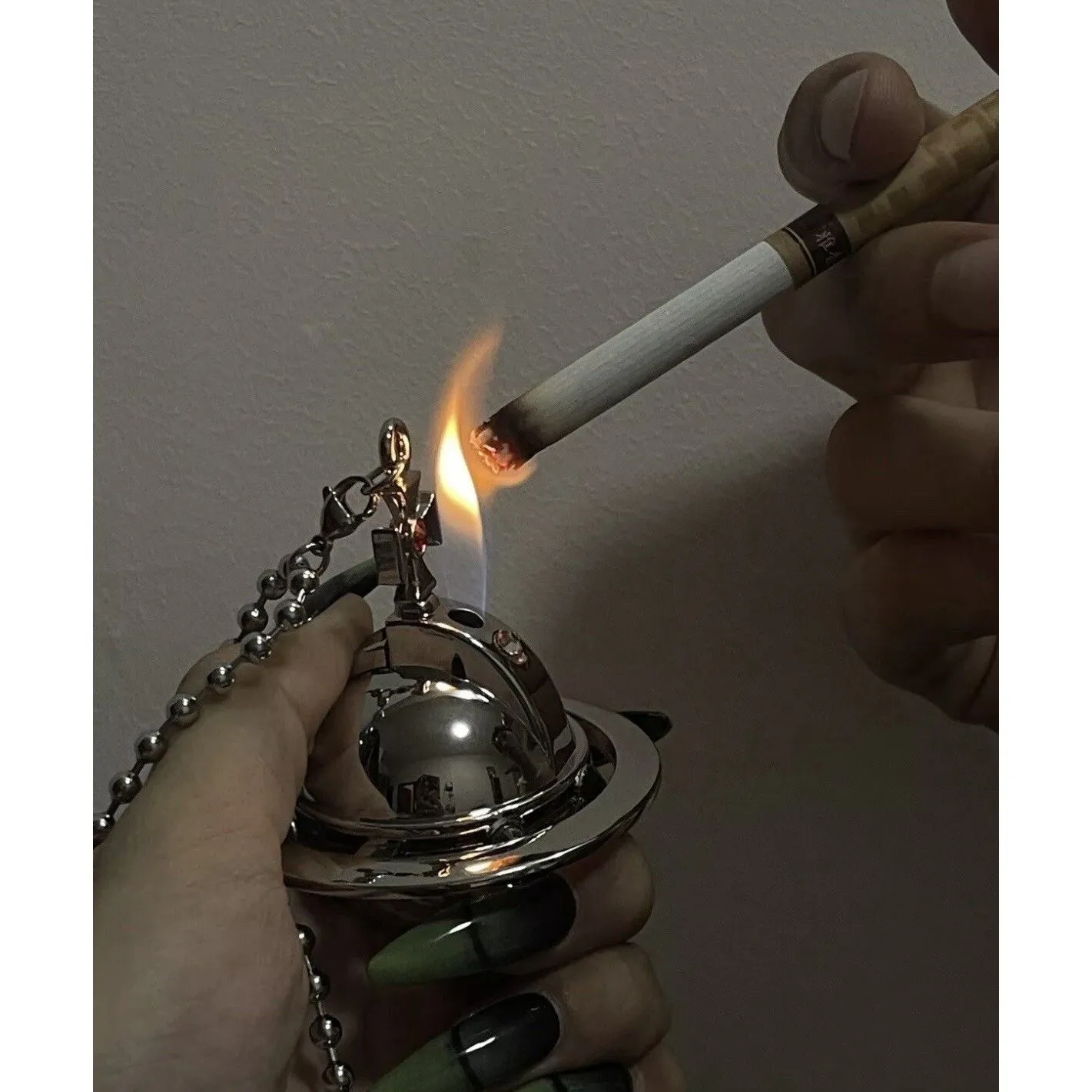 Vivienne Westwood Lighter With Two Orbs Chain Silver Tone*US