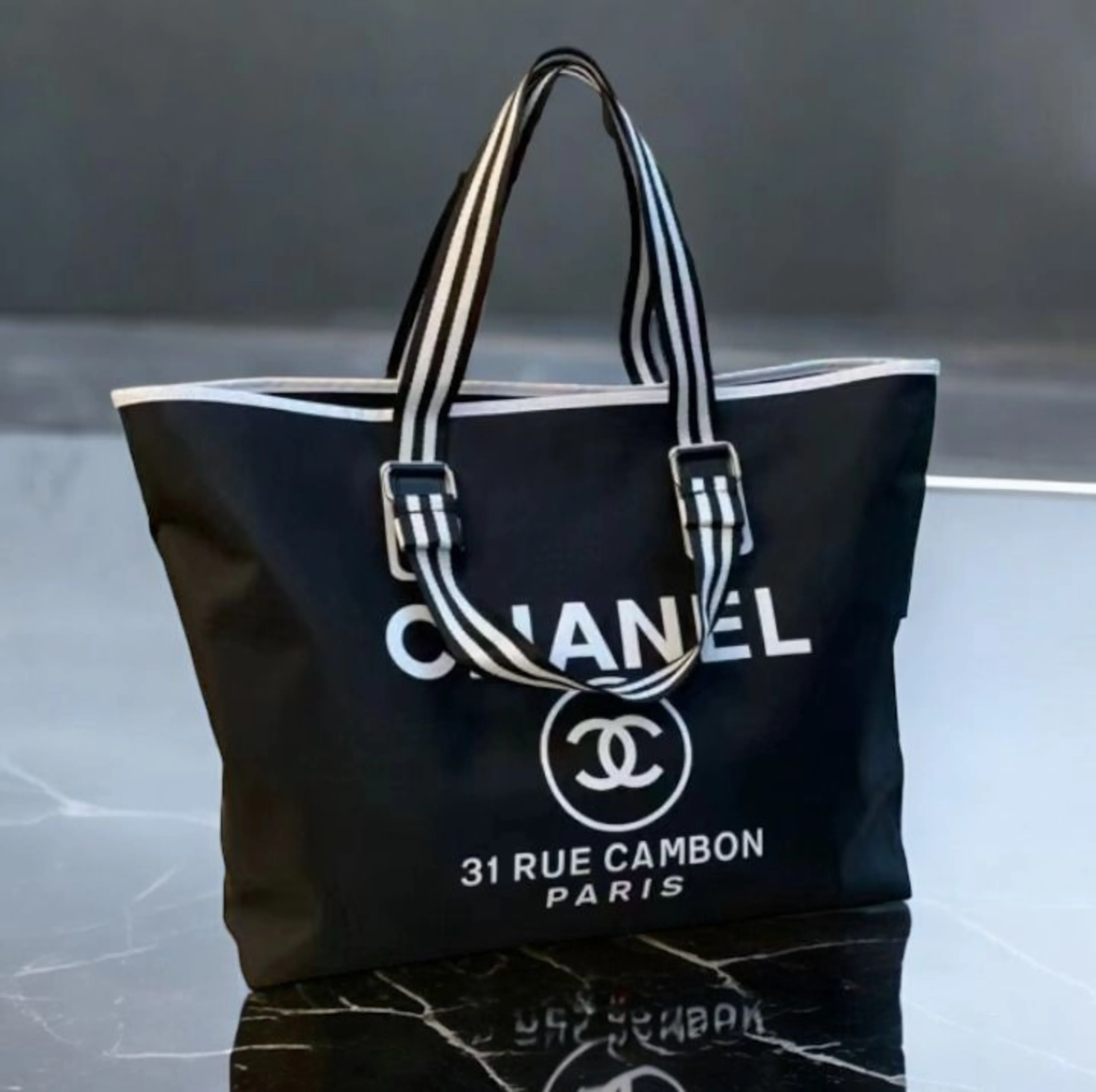 Chanel VIP retail Black/silver Canvas Tote