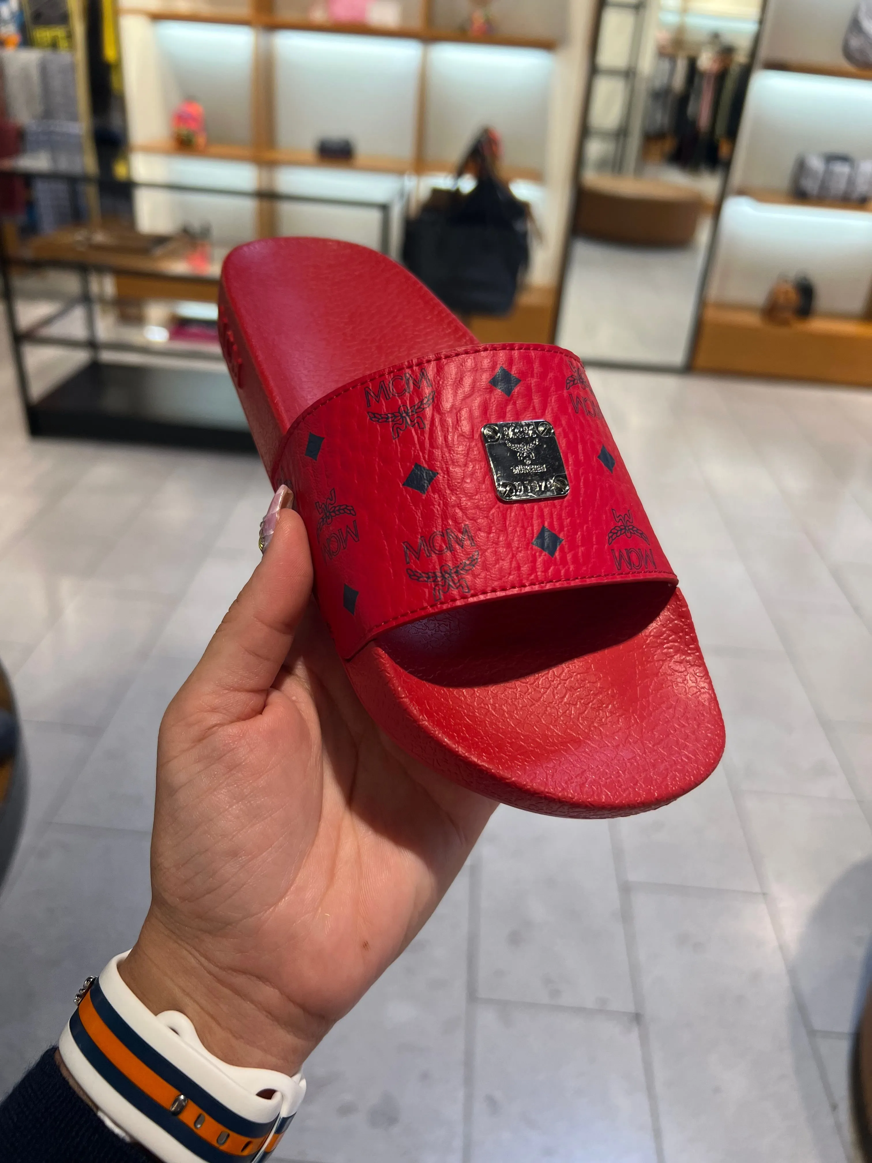 4. PreOrder: MCM candy red visetos slides · Whatnot: Shop, Sell