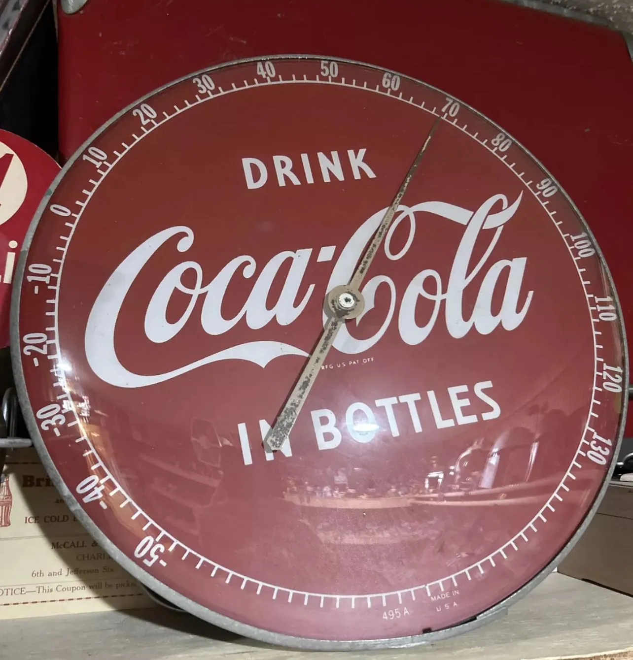 Vintage Drink Coca Cola In Bottles Thermometer, Glass 495 A