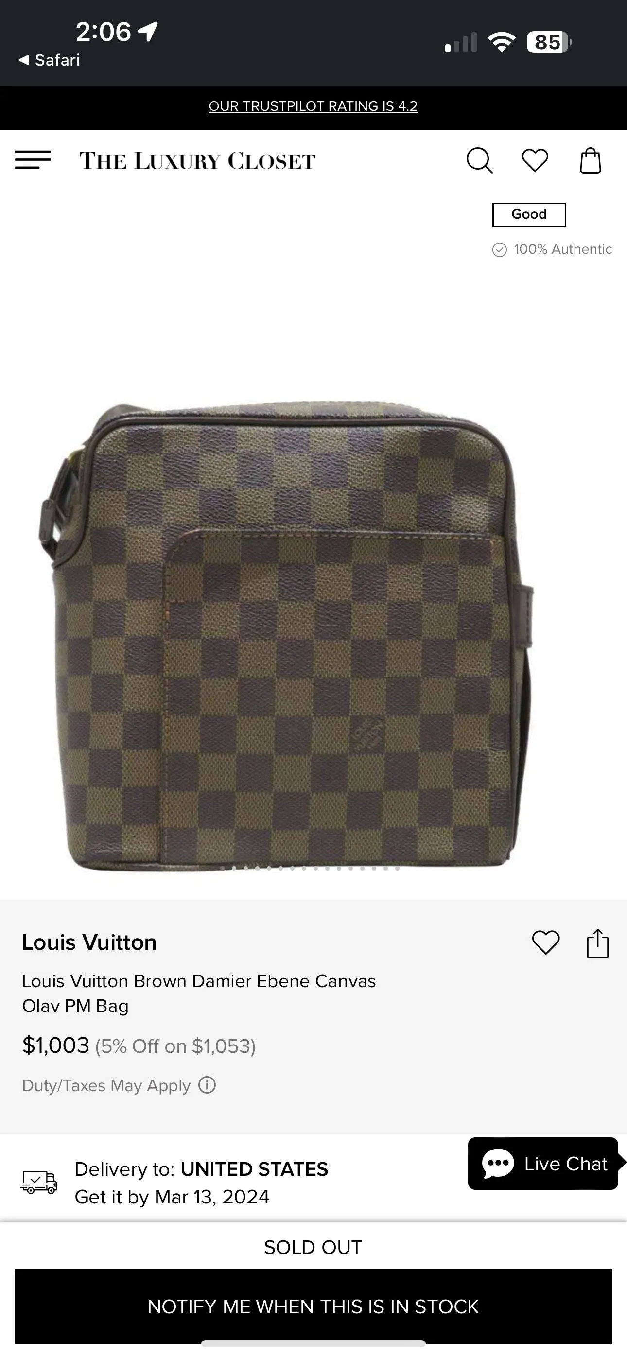 Louis Vuitton Damier Ebene Olav PM Bag Whatnot Buy Sell Go Live