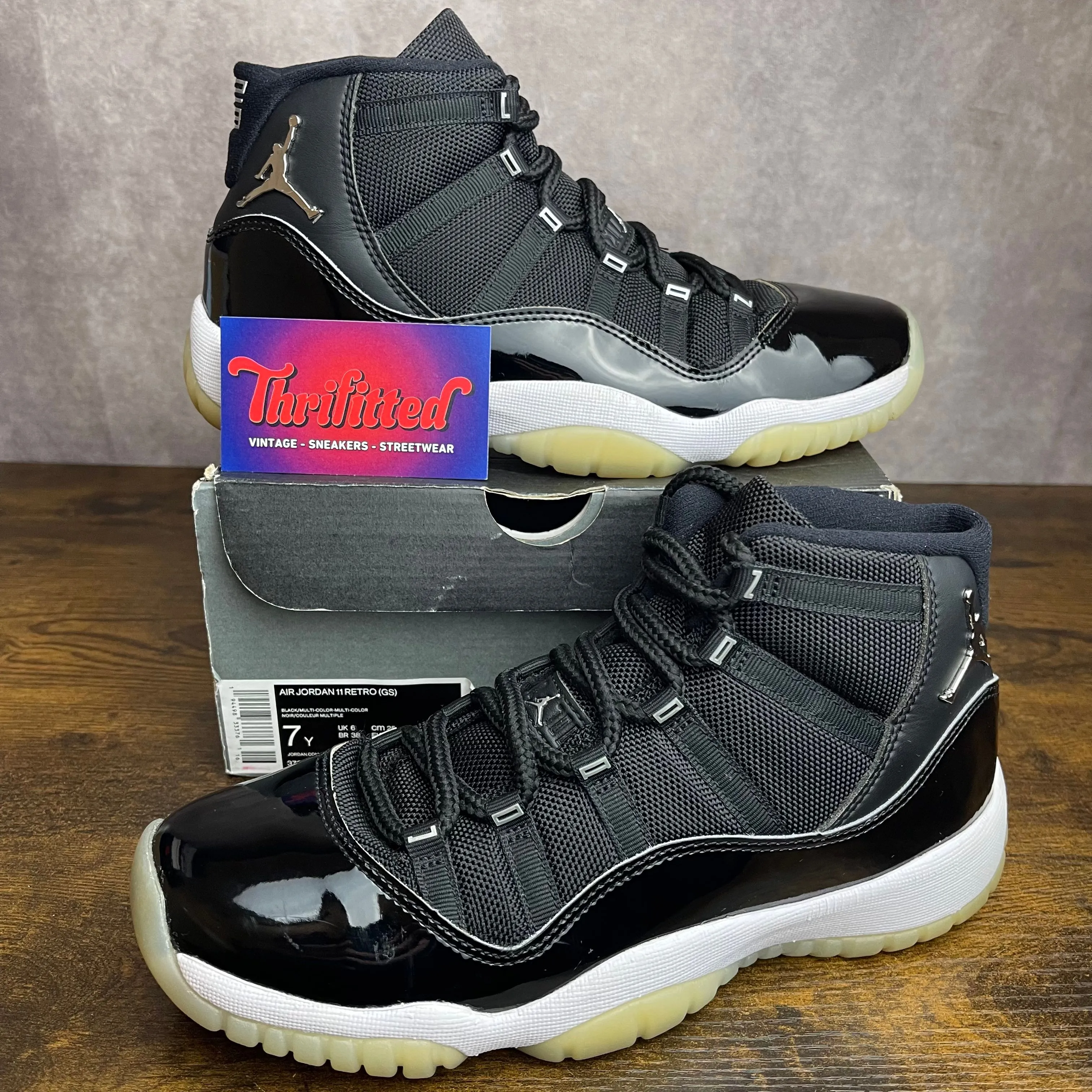 Jordan 11 Retro Mid Jubilee 25th Anniversary 7 GS 8.5W 378038 011 Black Patent Youth Shoe