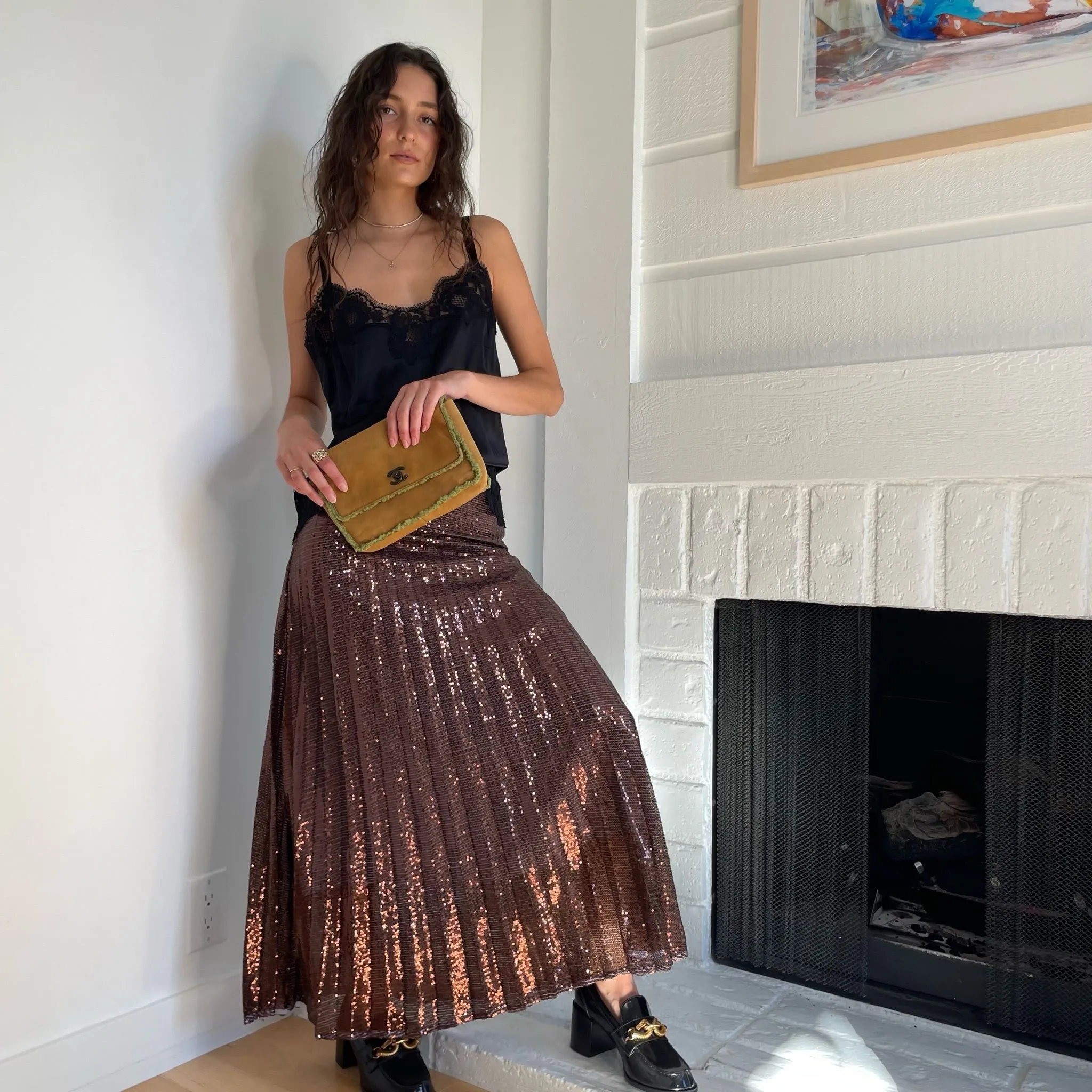 Flannel Brown Sequin Maxi Skirt Whatnot Buy Sell Go Live