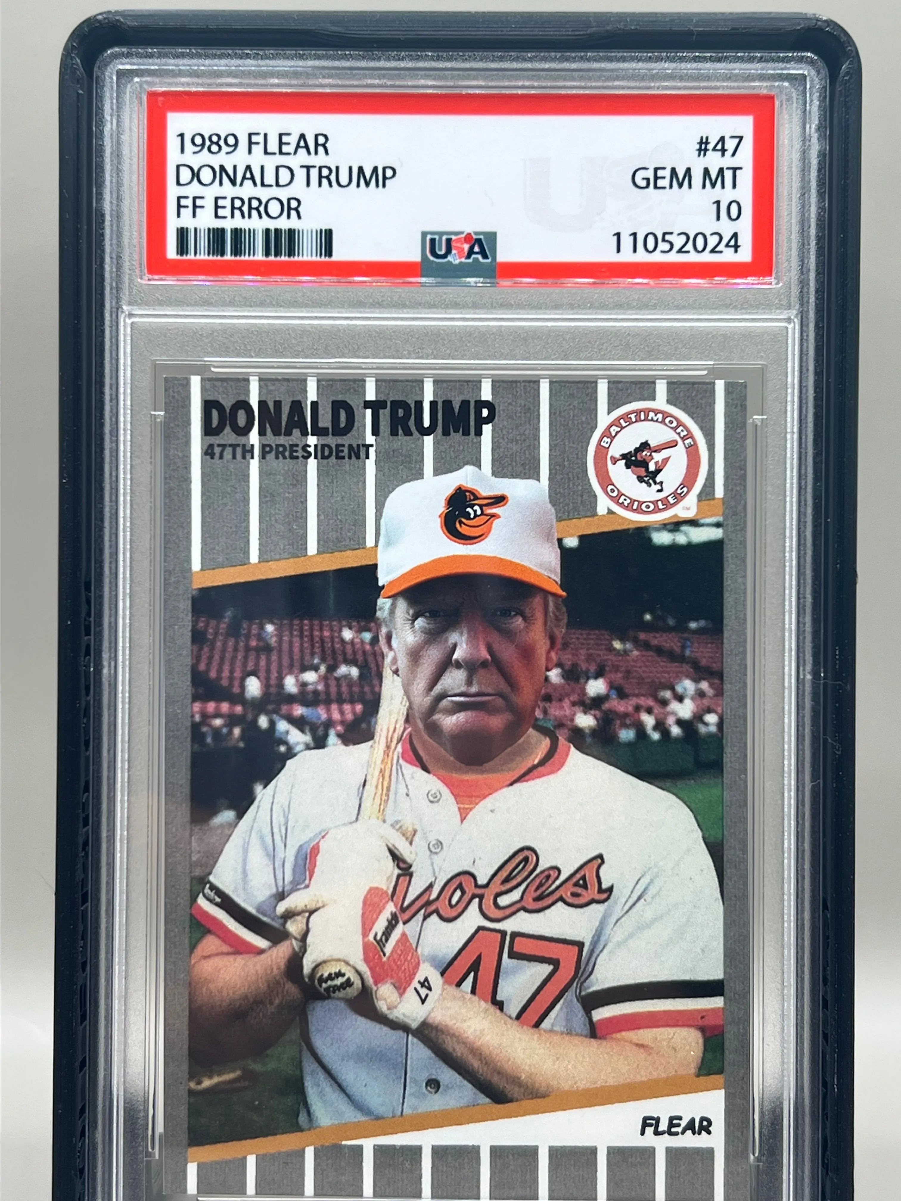 1989 Flear Donald Trump Bill Ripken FF Error Custom Card in a slab