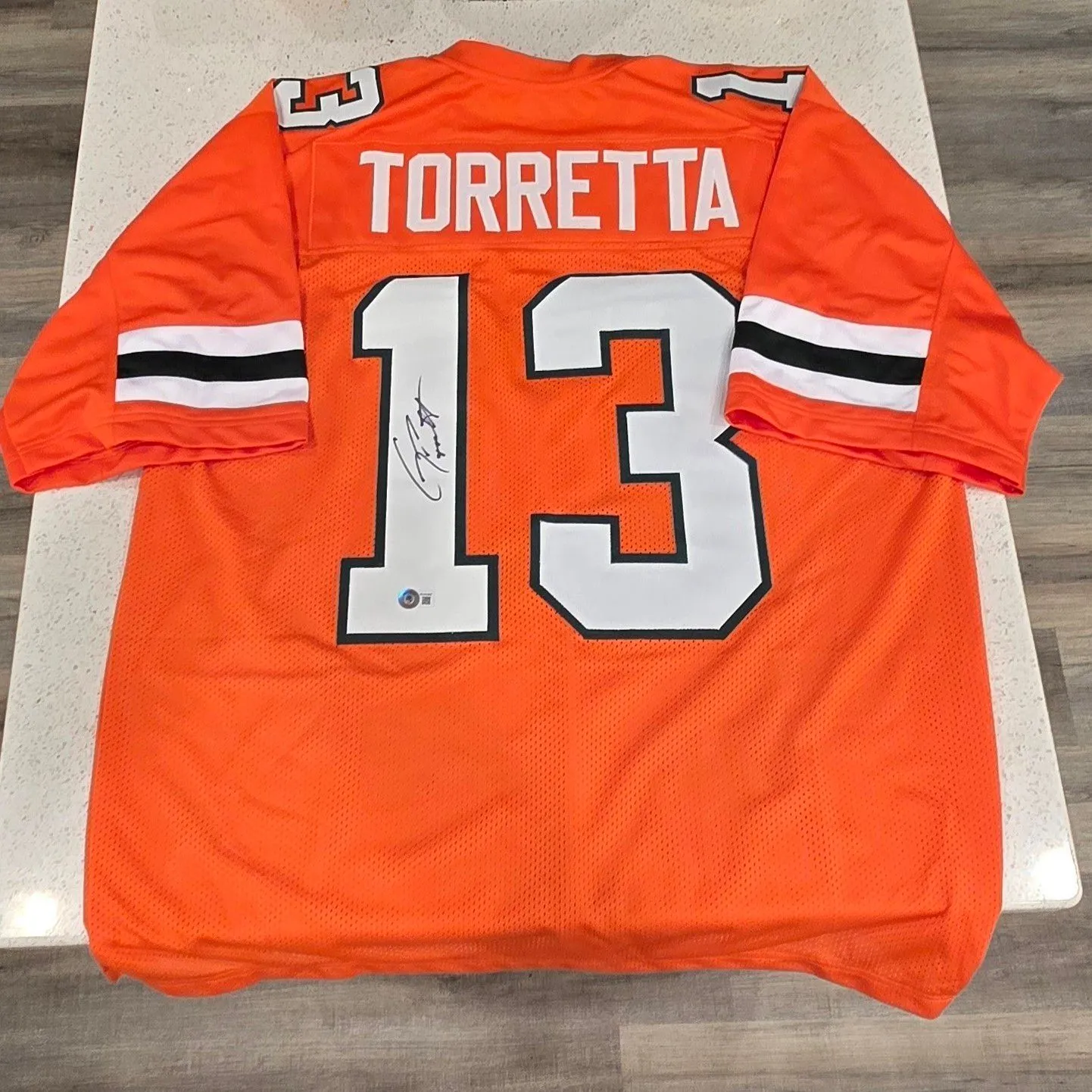 Gino Torretta Signed Orange Miami hot Hurricanes Football Jersey (Beckett) Size XL