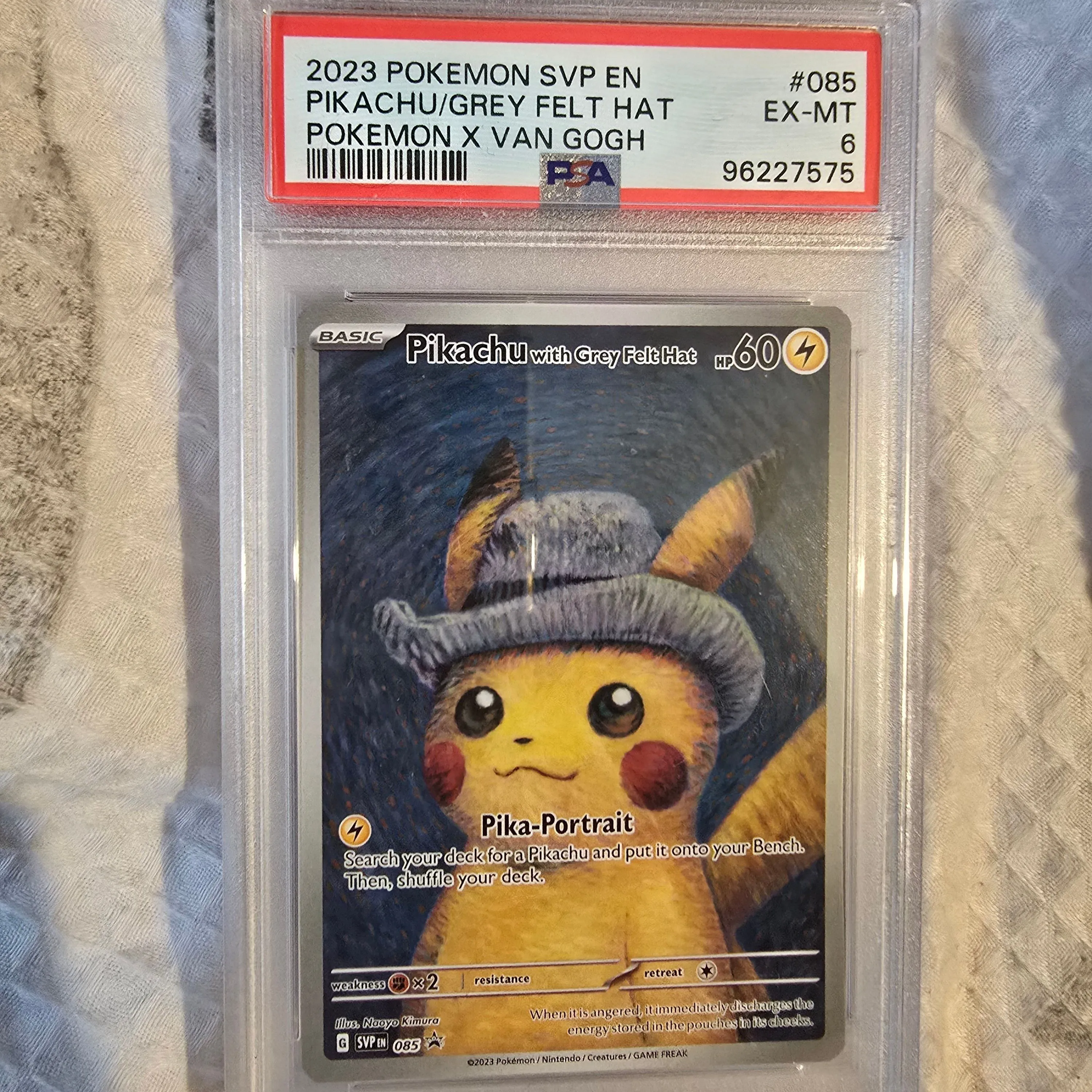 Pokemon Pikachu Grey Felt Hat Van Gogh Promo SVP 085 PSA 6