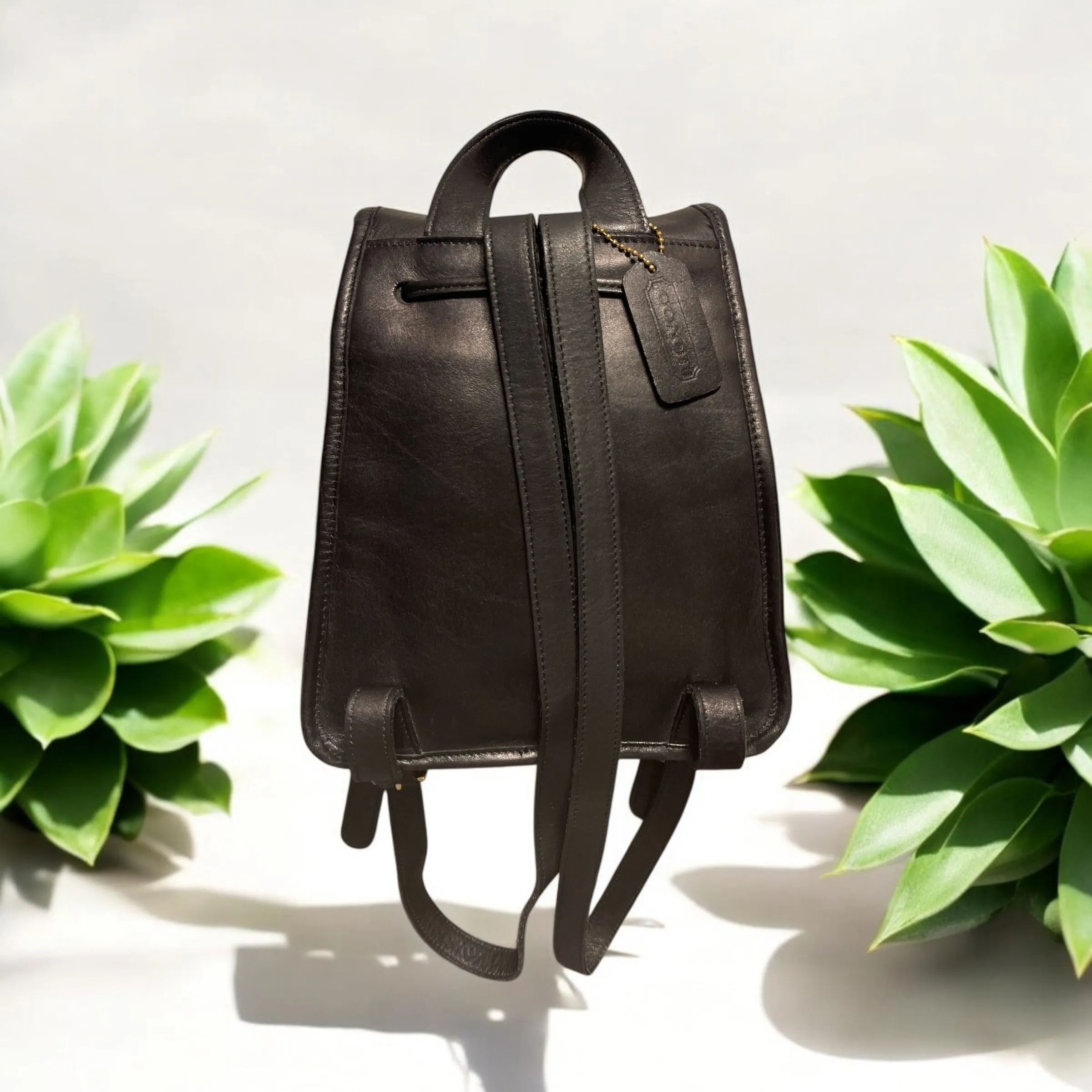 極美品✨00s oldcoach mini backpack leather Vintage COACH Daypack Black Leather Drawstring Mini Backpack
