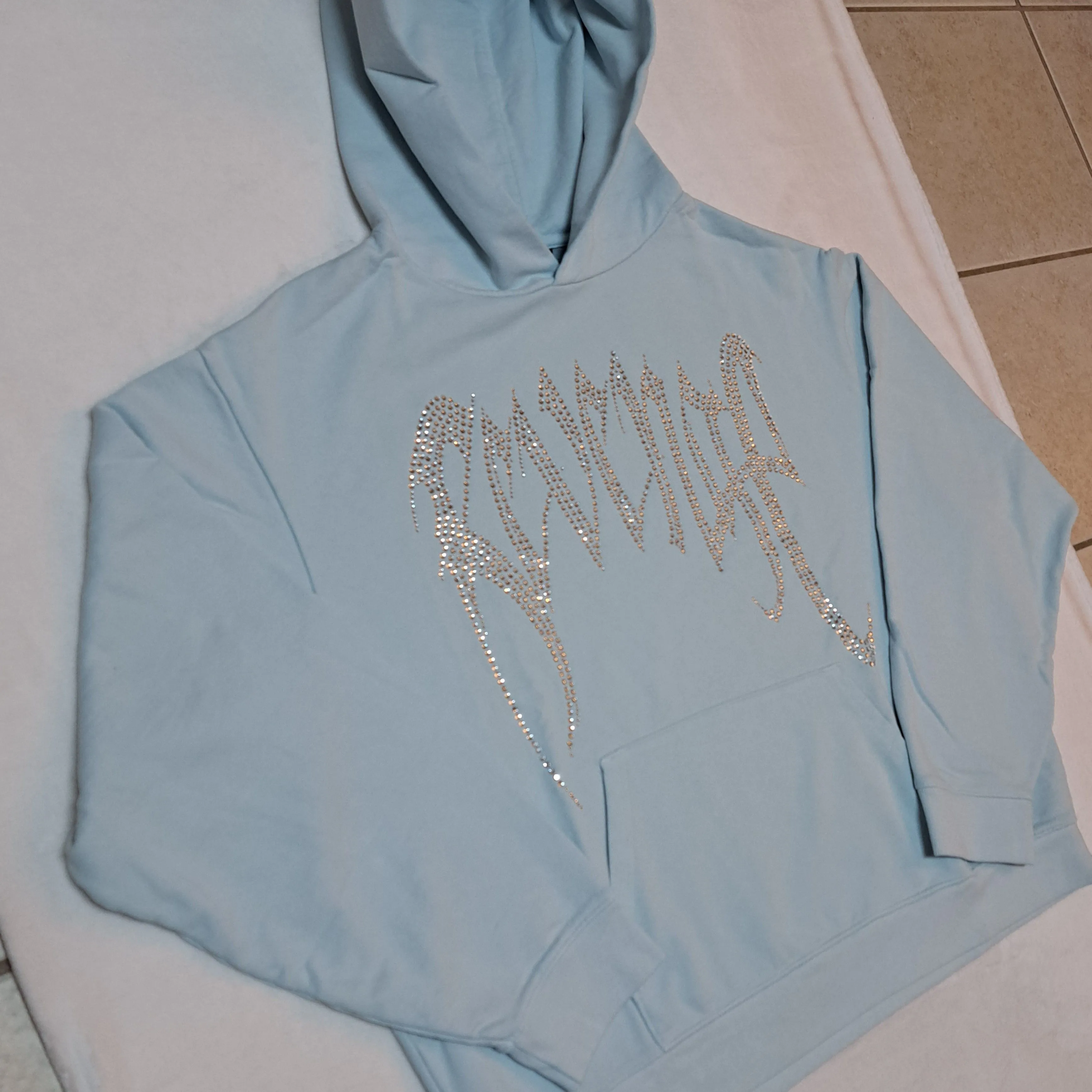 Revenge XXXTentacion Heartbreak Bejeweled Hoodie Baby Blue