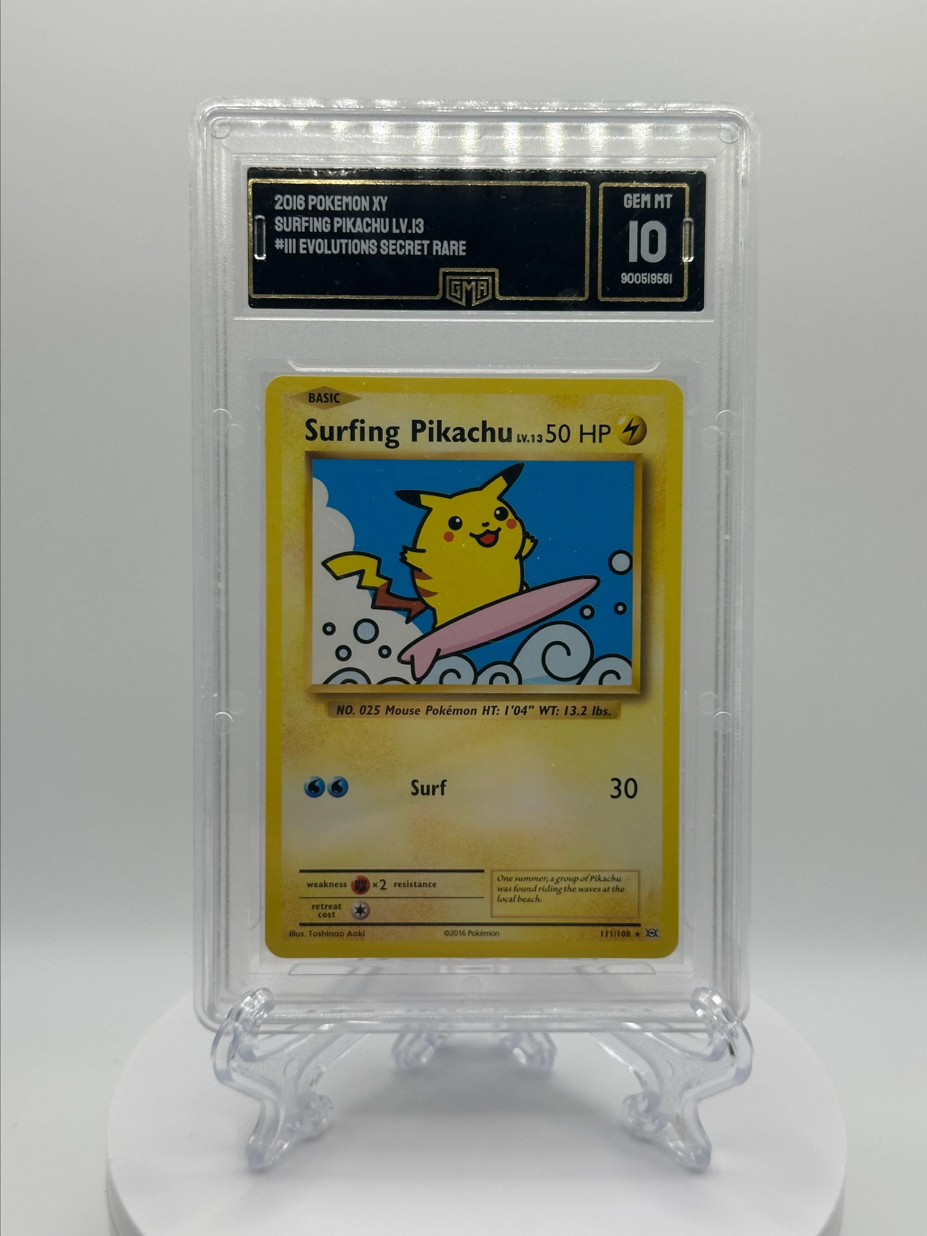 2016 Pokemon XY Surfing Pikachu 111/108 Evolutions Secret Rare GMA