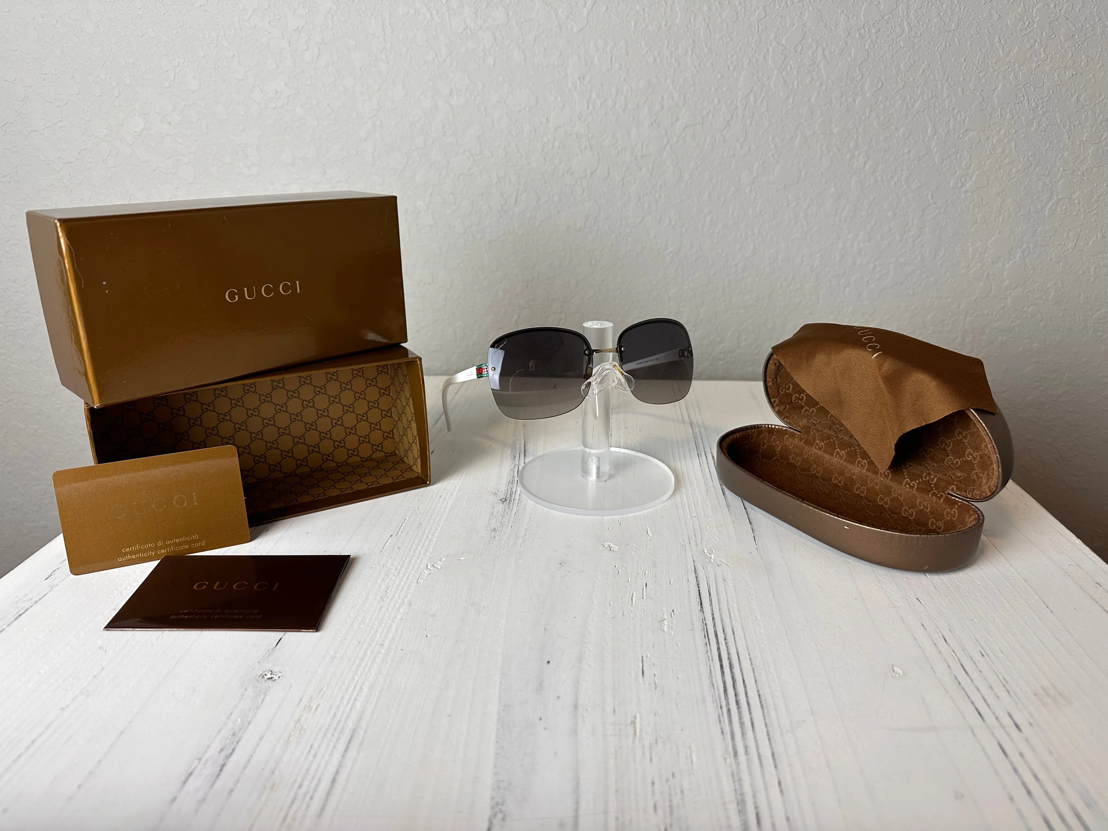 117. Gucci Rhinestone Sherry Line Rimless Sunglasses · Whatnot