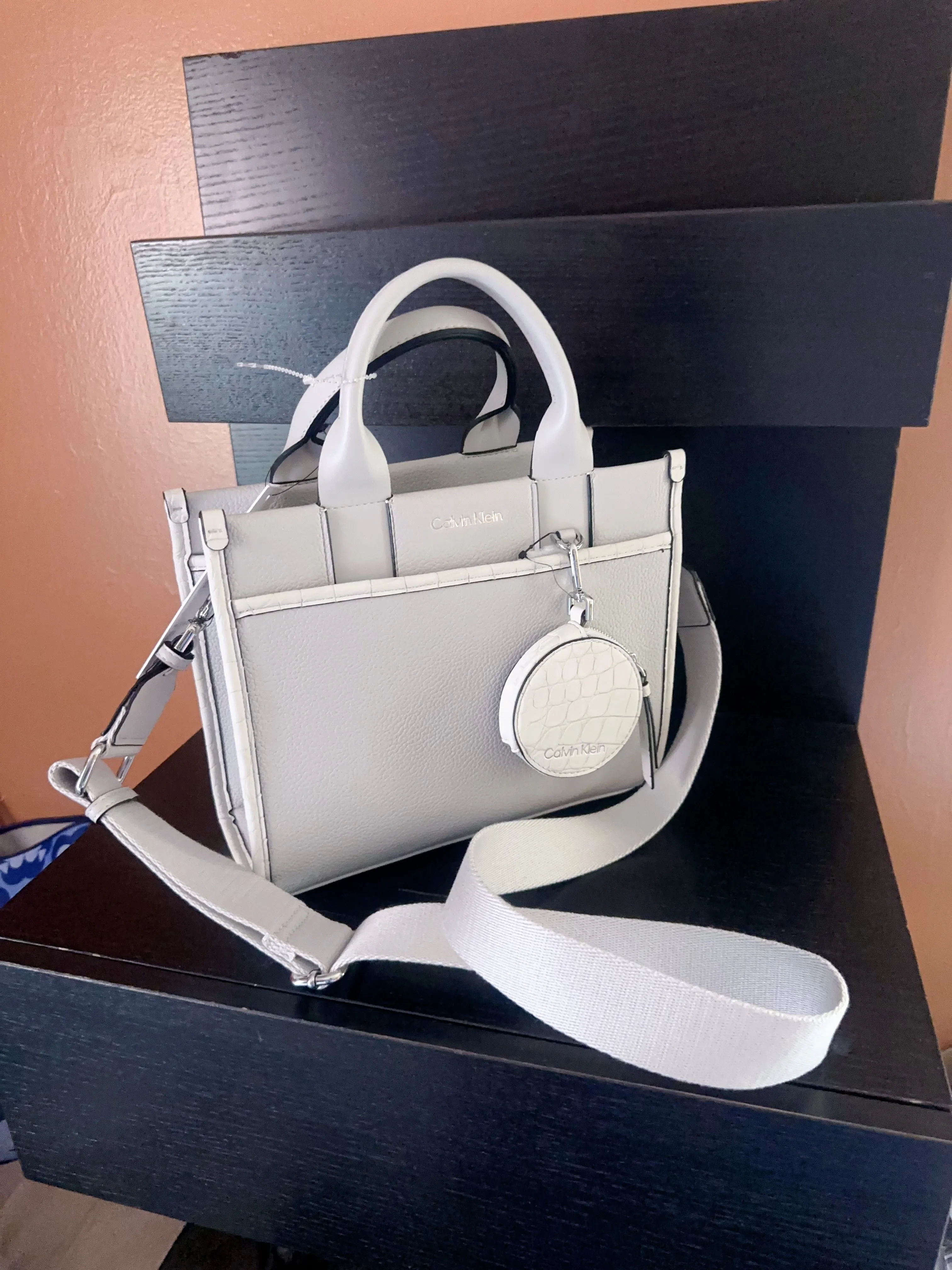 Calvin Klein dove grey double straps crossbody handbag Coin Purse NWT 158 Introducing a stylish Whatnot Buy Sell Go Live