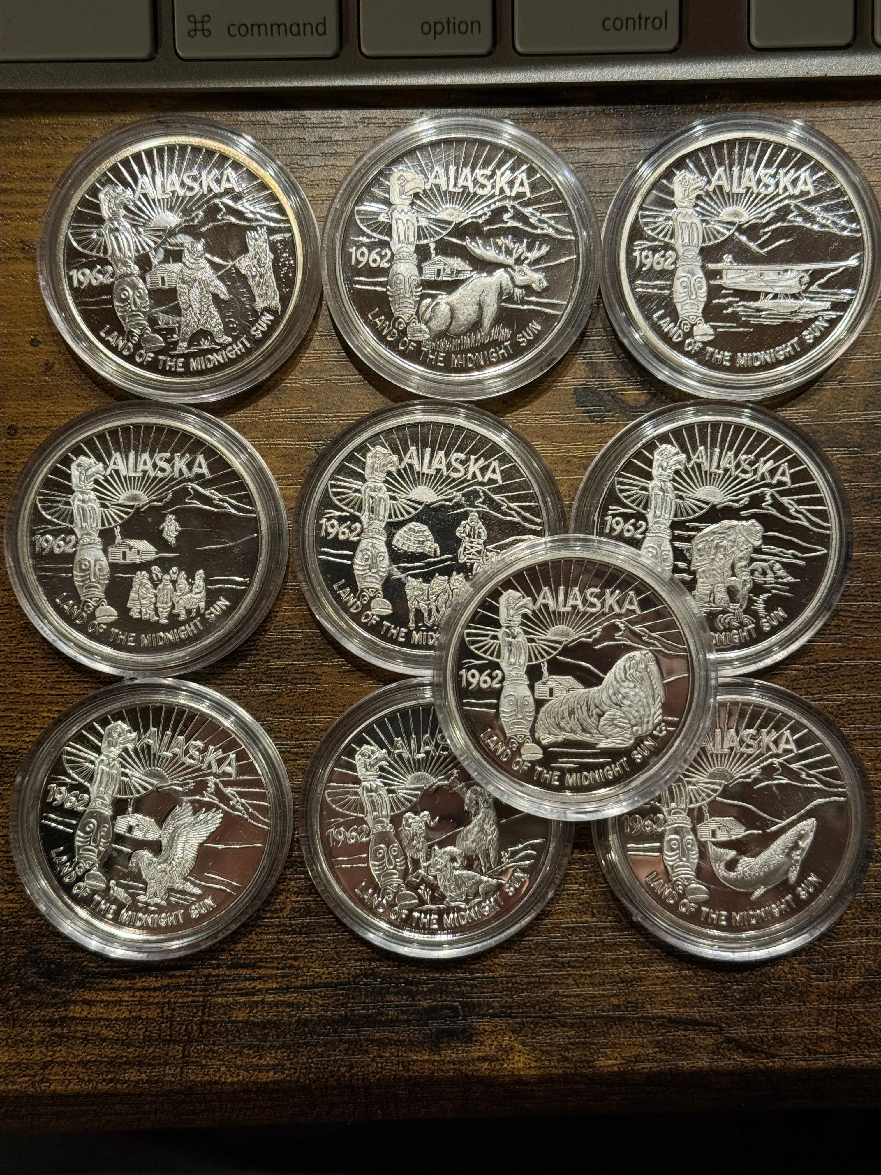 Set: 1962 $20 Alaska Booster Money 10 x 1 oz .999 Silver