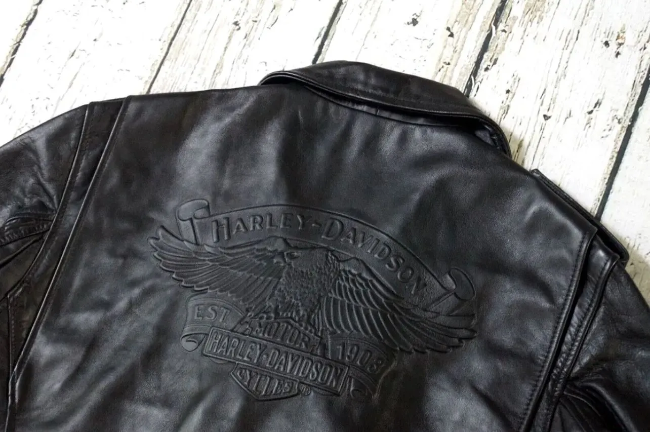 Harley Davidson Men's USA Made Embossed Eagle Black Leather Jacket