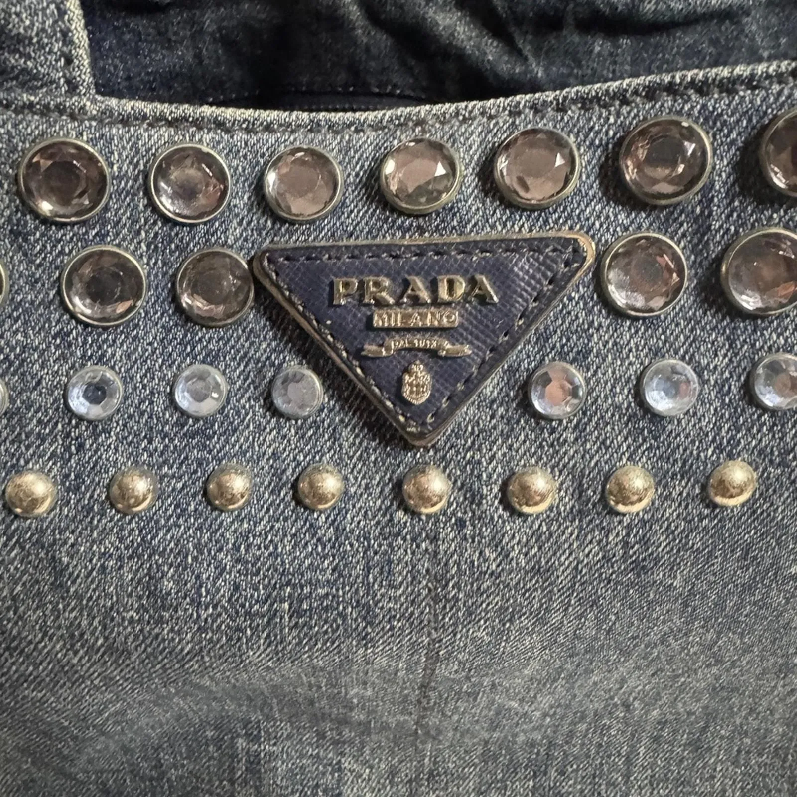 A259 Prada Canapa studded with sparkly bling Blue Denim Studded