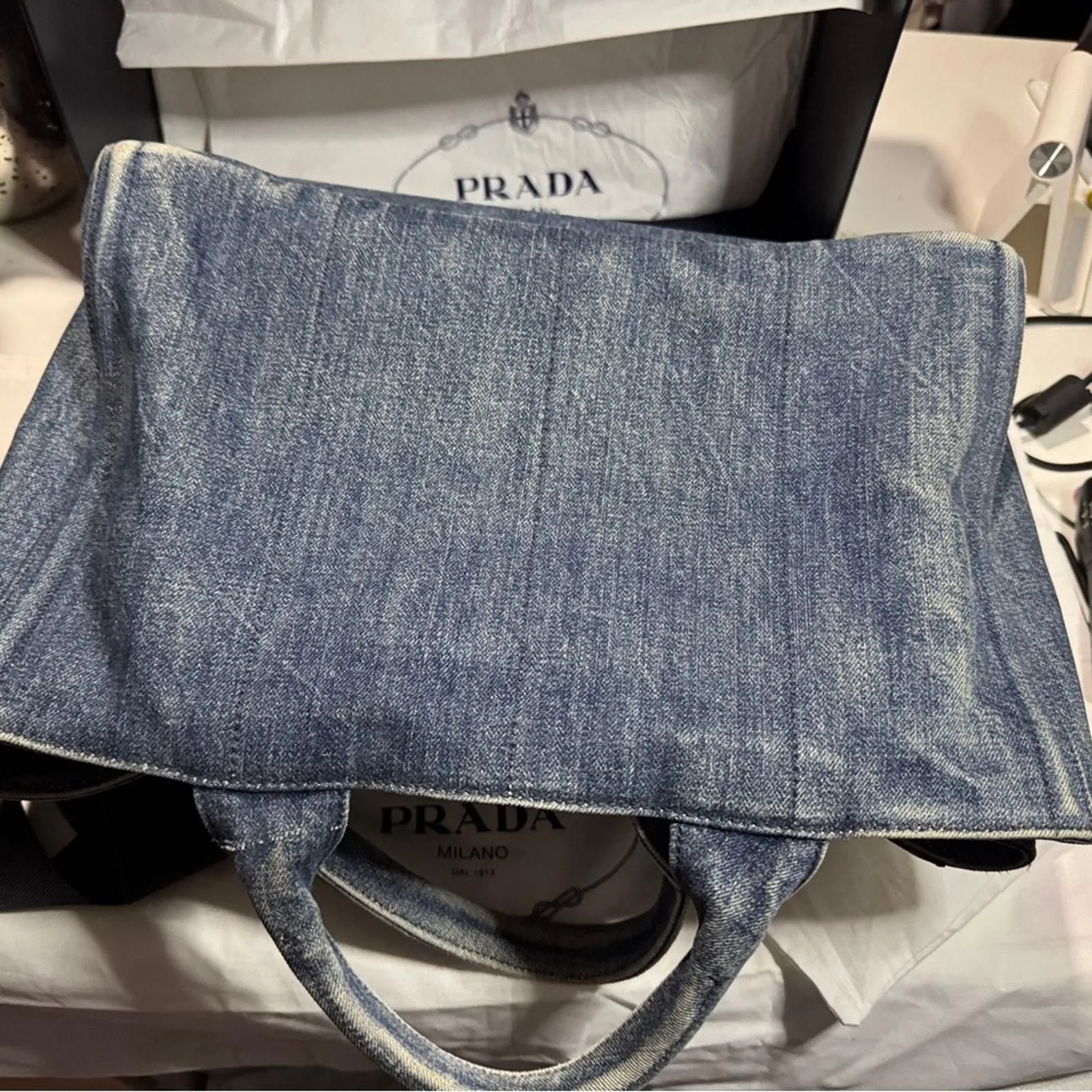 A259 Prada Canapa studded with sparkly bling Blue Denim Studded