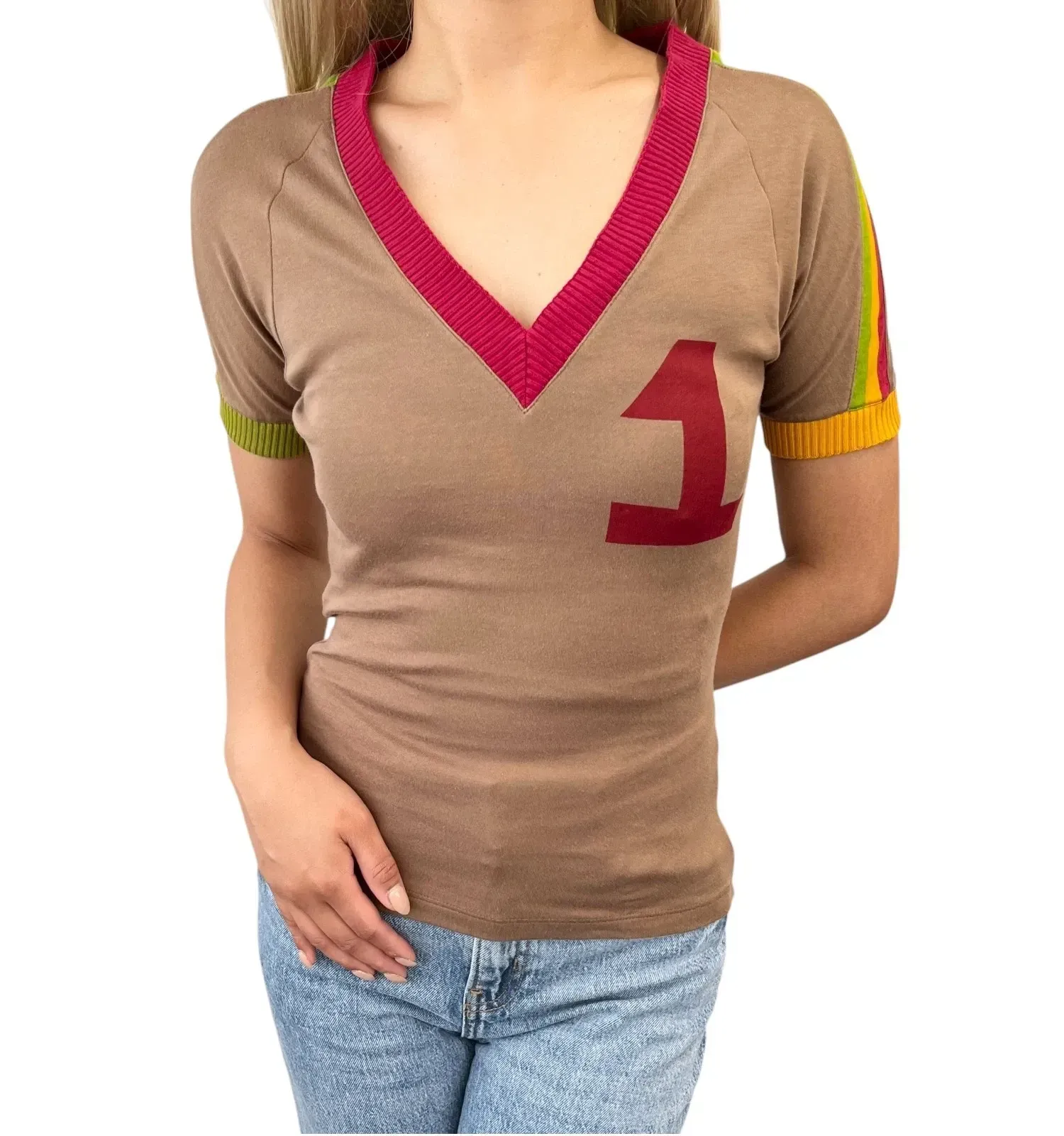 Christian Dior Vintage 2004 Logo Rasta Color T-shirt Top #40 Brown