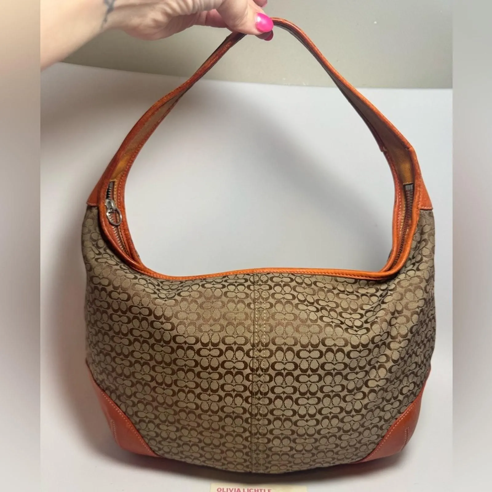 バッグ Coach Ergo Hobo Signature Shoulder Bag Vintage Coach Ergo Hobo Signature Print & Orange Leather #6618