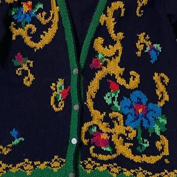 American Vintage Liz Claiborne Knit online OversizedCardigan Sweater Blue Floral Silk S