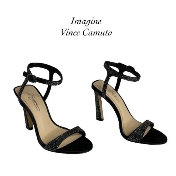 Imagine Vince Camuto Reshi Black store Jeweled Open Toe Strap Sandals Heels NIB Size 5