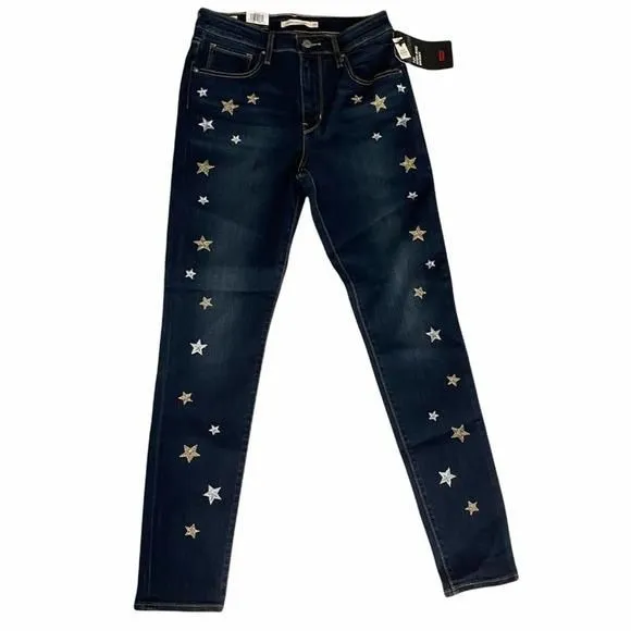 Levi’s 721 High Rise Skinny Embroidered Stars premium Jeans NEW W top TAGS 29 x 30