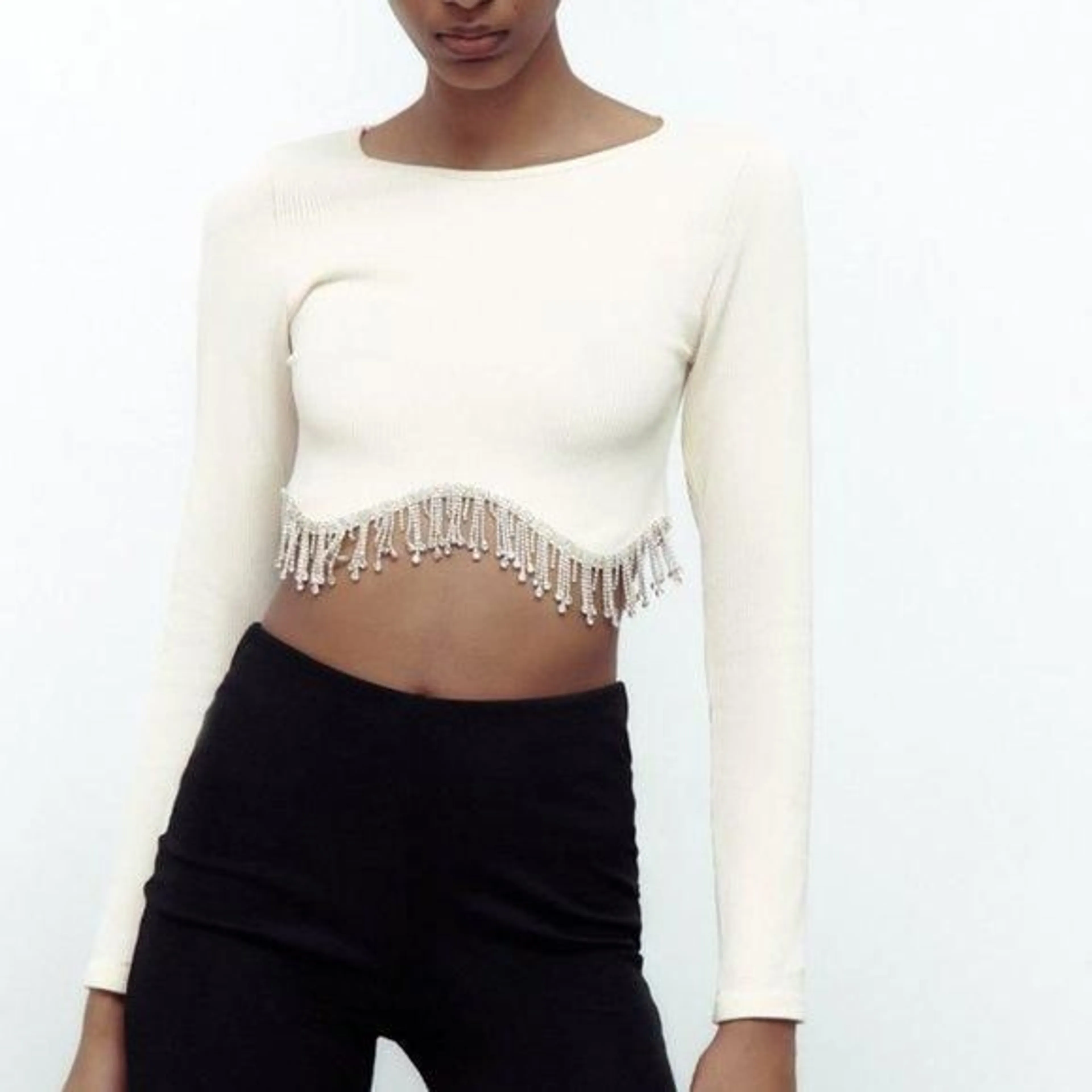 Zara SEAMLESS RHINESTONE appliqués crop purchases TOP