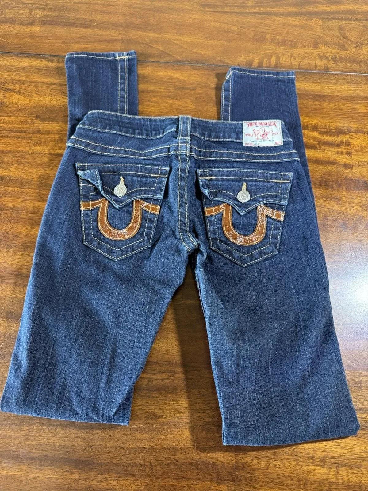 True Religion Dark Blue W/ Red Accents Straight Cut Jeans Size 25