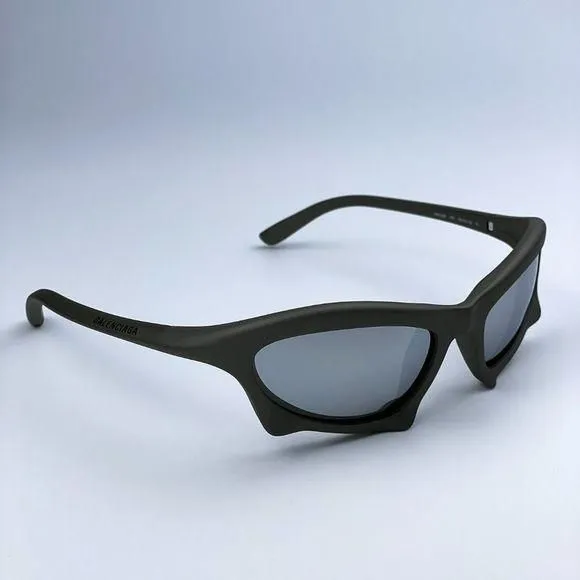 NEW Balenciaga BB0229S 002 Gunmetal Grey Mirror Bat Rectangle
