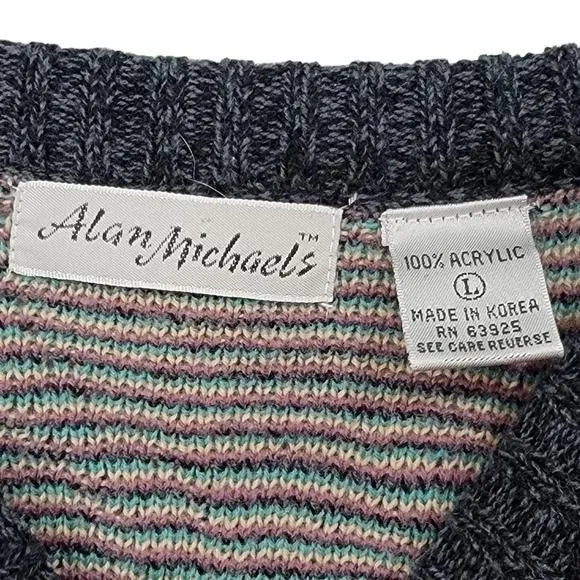 Alan Michaels Vintage Knit Multicolor Leaf Pattern Men's