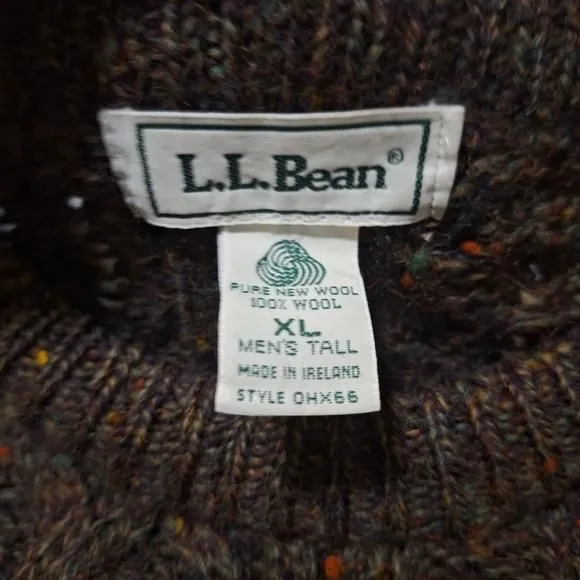 Vintage LL Bean Mens sold Sweater Size Large Fisherman Wool Cable Knit Brown Ireland.