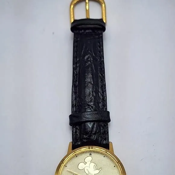 Ultra Rare 90s Lorus Gold Coin Mickey Mouse Disney Watch on Black Leather Strap Whatnot Buy Sell Go Live