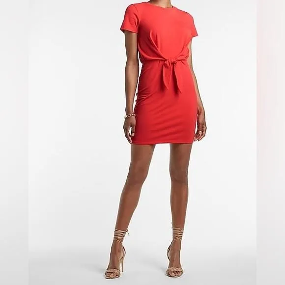 Express red Tie Front T Shirt Dress women s spring summer short sleeve NWT Whatnot Buy Sell Go Live