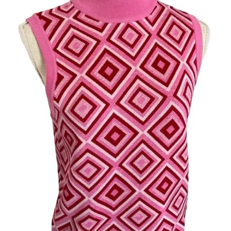 NWT Cherie Collette Sleeveless High Neck Tank Top Geometric