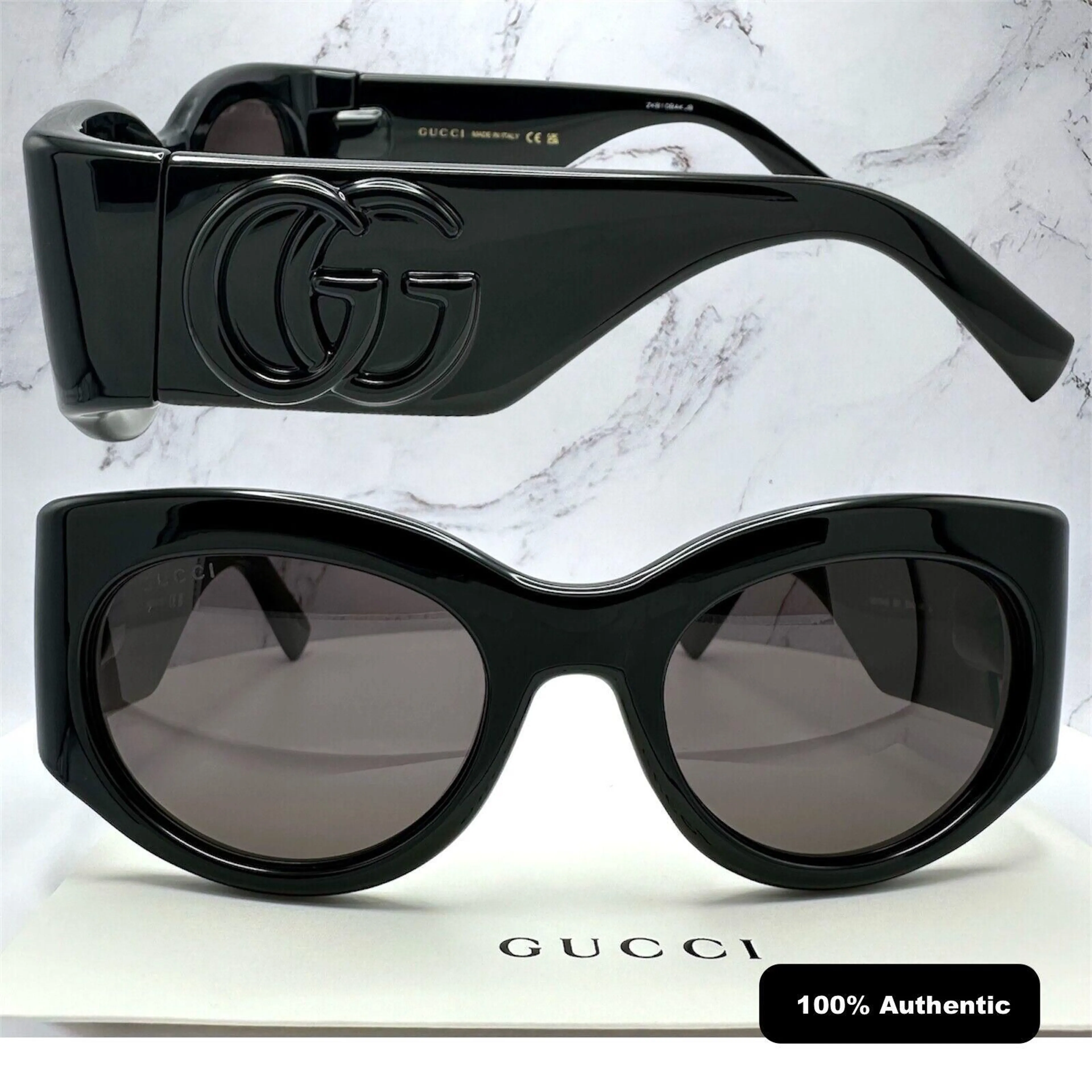 GUCCI Sunglasses Black 3D GG Logo Wrap Round Triple Black 53-21-140mm  Authentic · Whatnot: Buy, Sell & Go Live