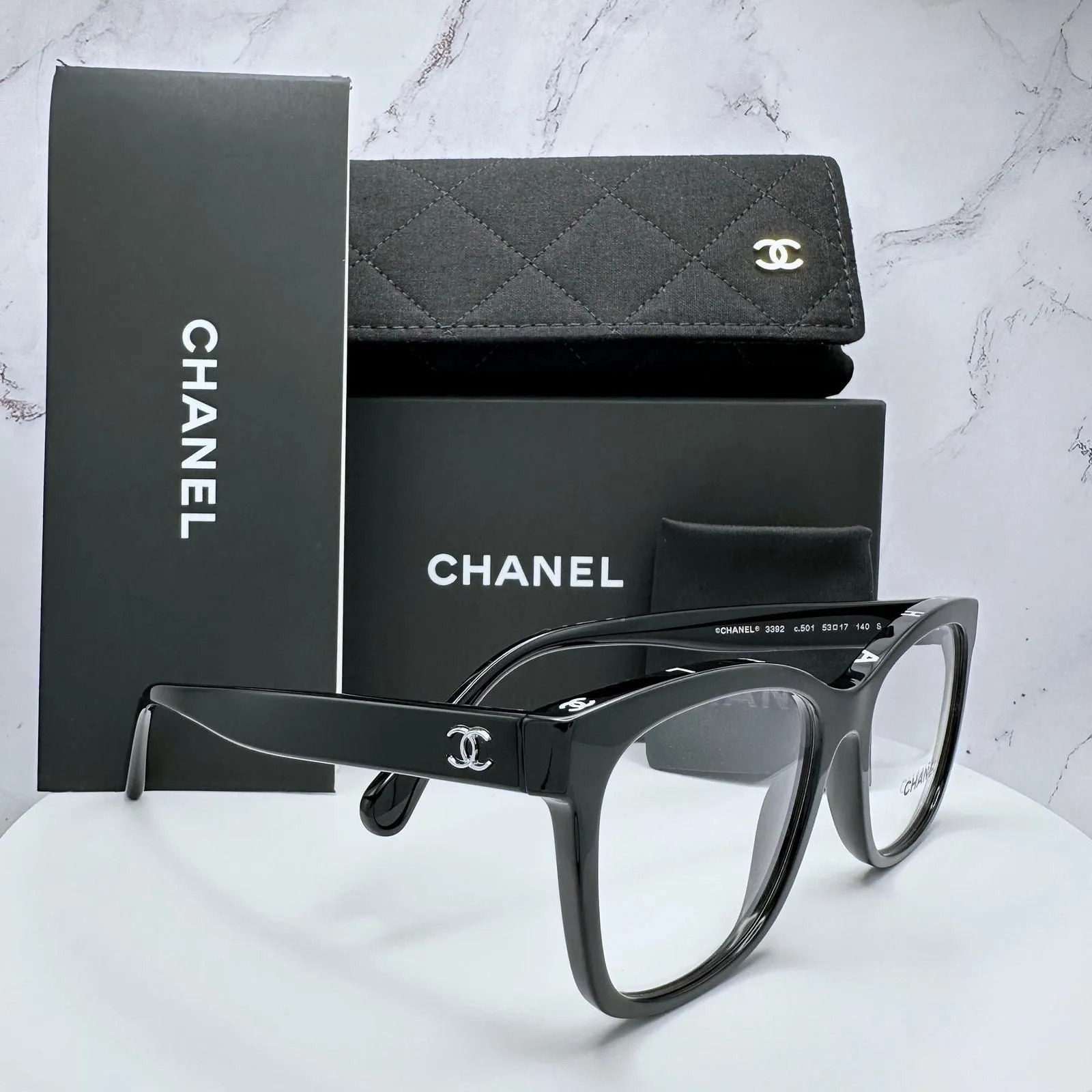 Chanel Eyeglasses Black Square CHANEL Top Frame Logo Rx-able CC 53-17-140mm  · Whatnot: Buy, Sell & Go Live