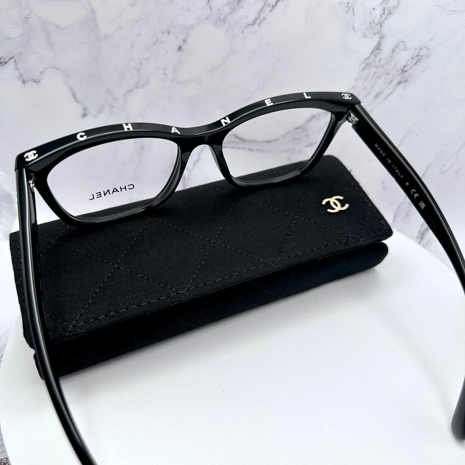 Chanel Eyeglasses Black Square CHANEL Top Frame Logo Rx-able