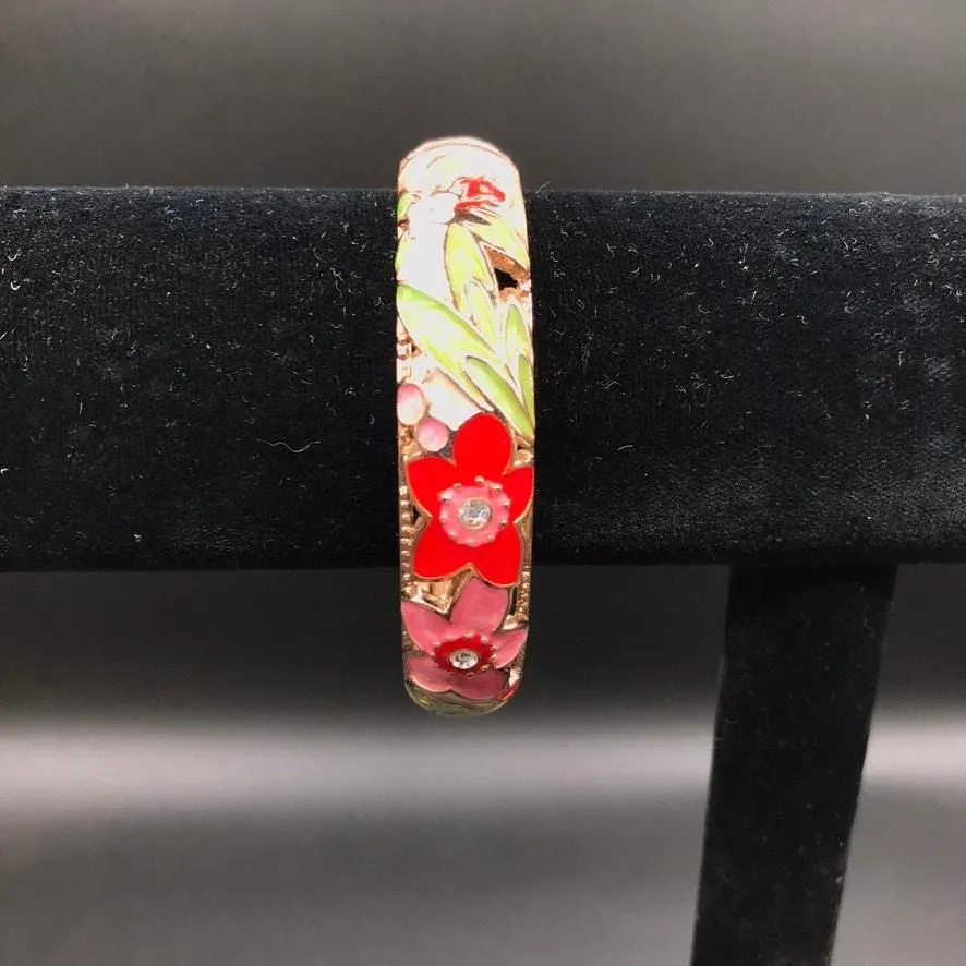 Vintage Jiu Long Xing Set of 2 Enamel Colorful Floral Bangle