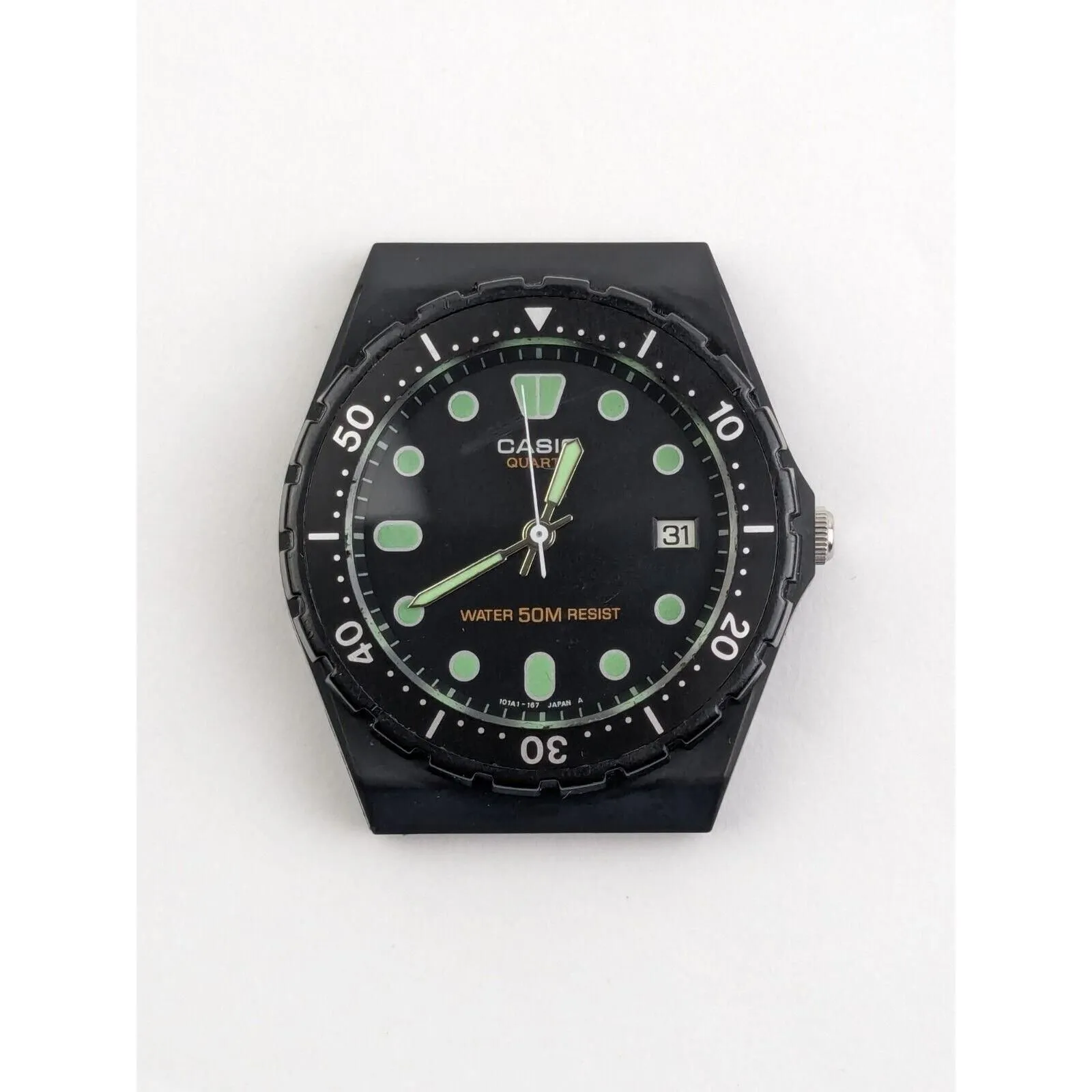 Rare Vtg 80s Casio MQ 50W Quartz Analog Diver Watch Module 338 Japan Black Dial