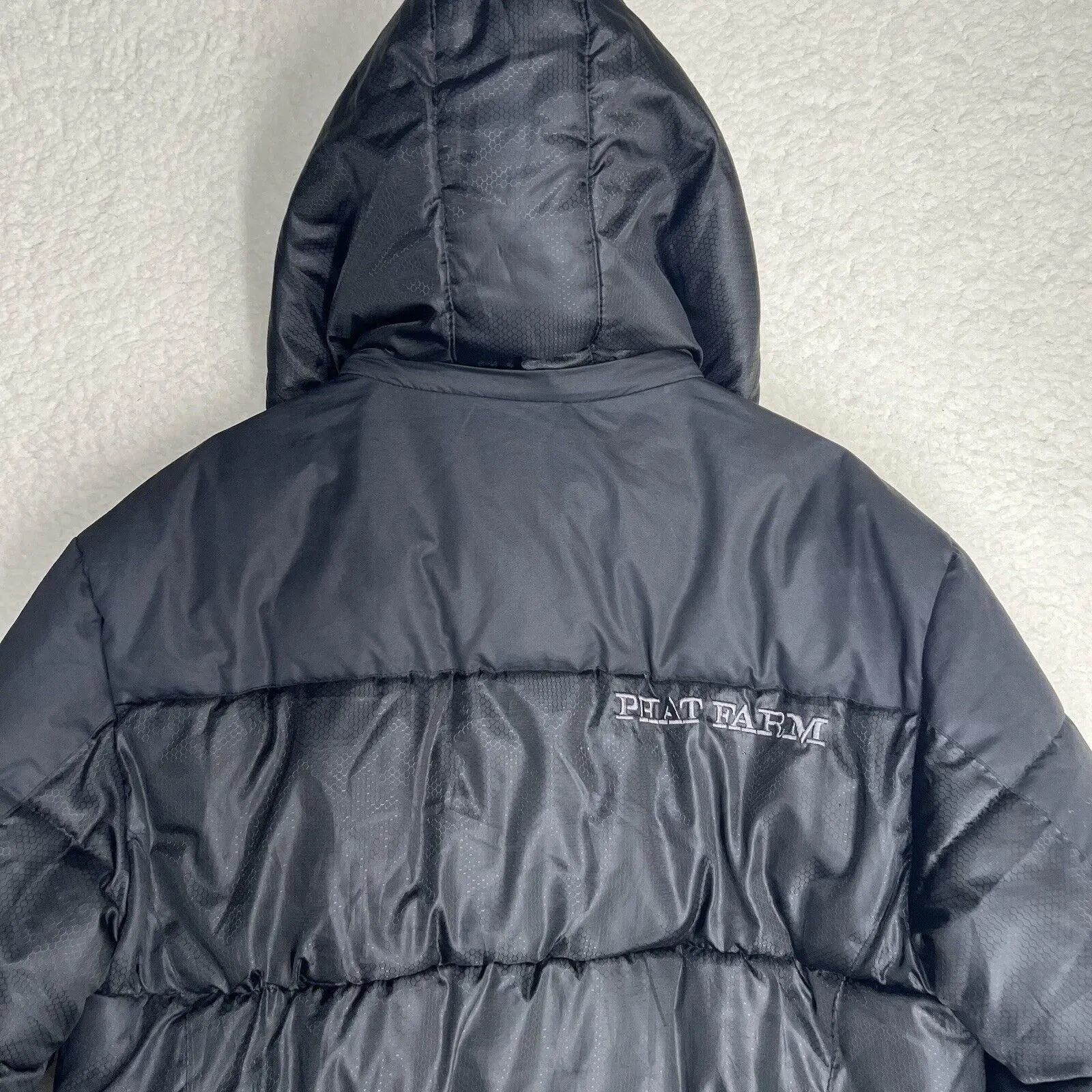Vintage Phat Farm Puffer Jacket Coat Hoodie 90s Honey Comb Black