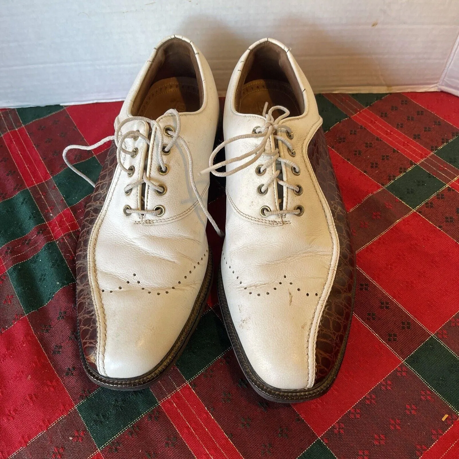 Footjoy Icon 52146 FJ Mens White & Brown Snakeskin Golf Shoes Size