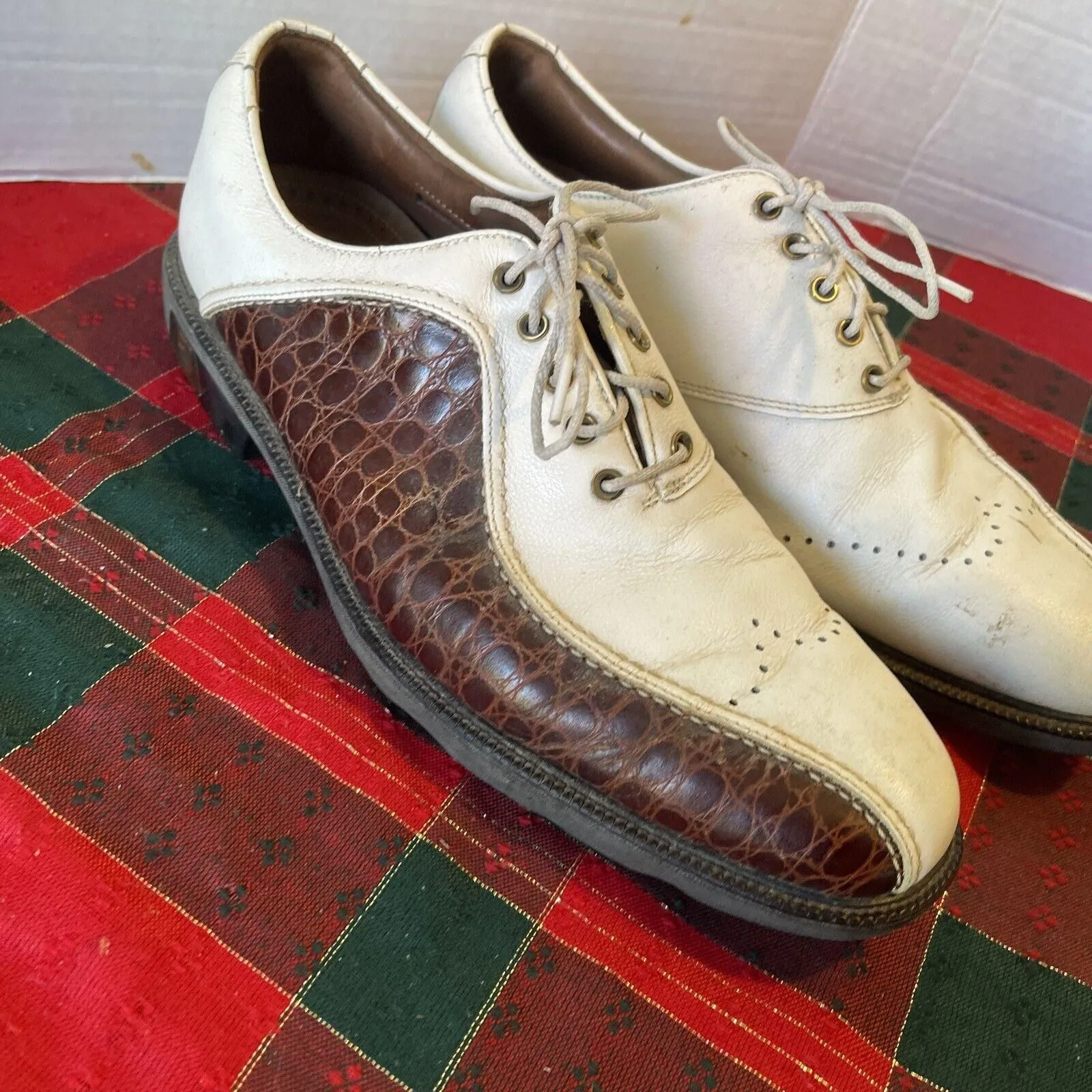 Footjoy Icon 52146 FJ Mens White & Brown Snakeskin Golf Shoes Size