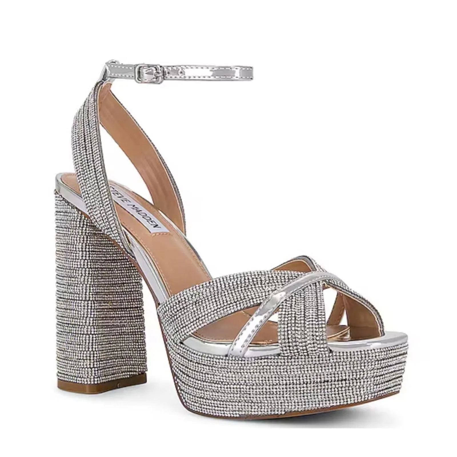 Steve Madden Silver Laurel Rhinestones Platform Strappy