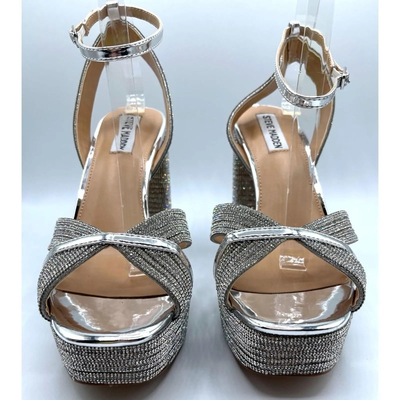 Steve Madden Silver Laurel Rhinestones Platform Strappy