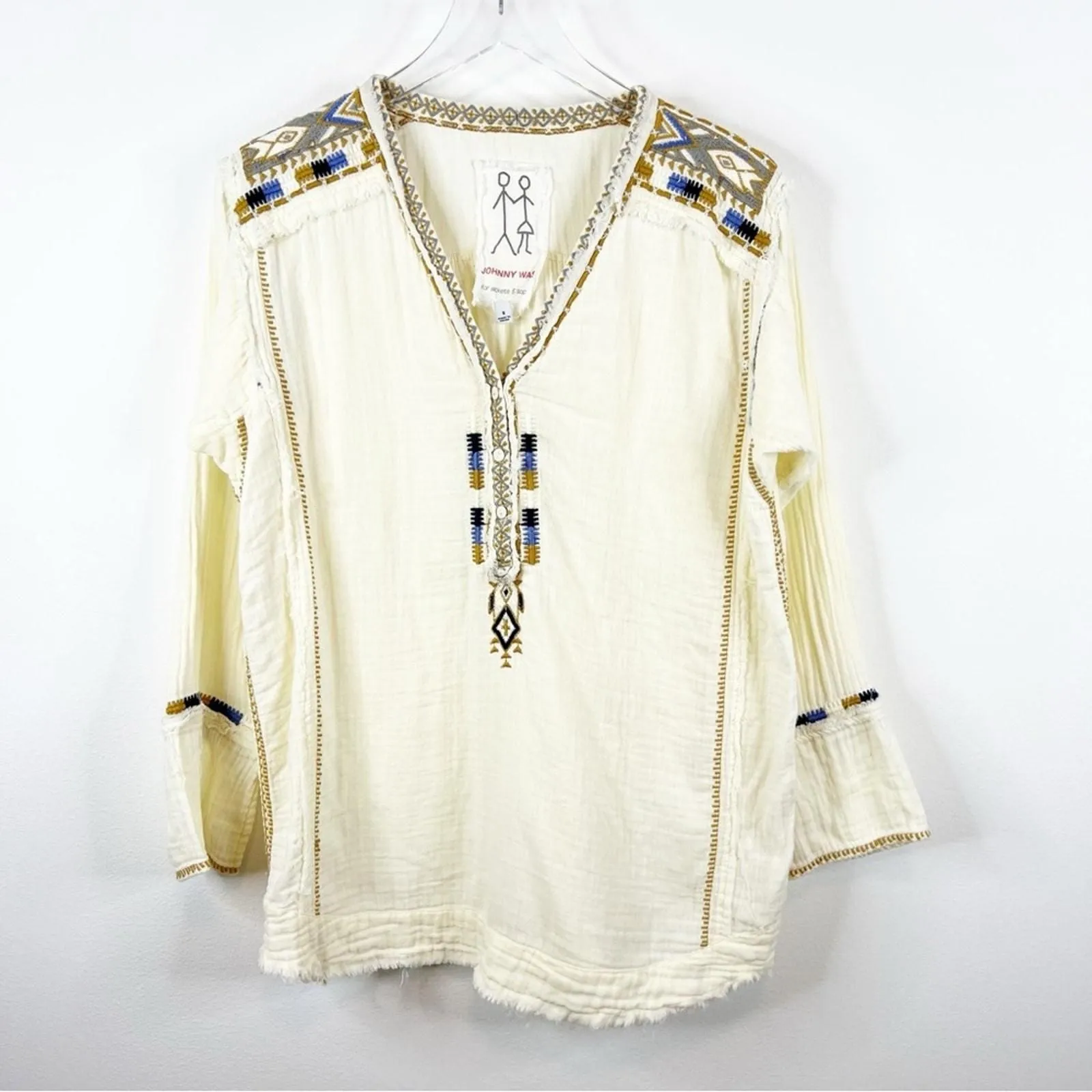 Johnny was - mars gauze blouse shops embroidered v-neck lightweight boho cream