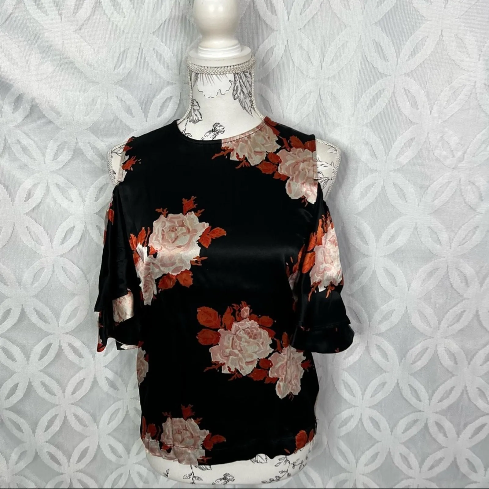 Ganni Cold Shoulder Satin outlet Floral Blouse