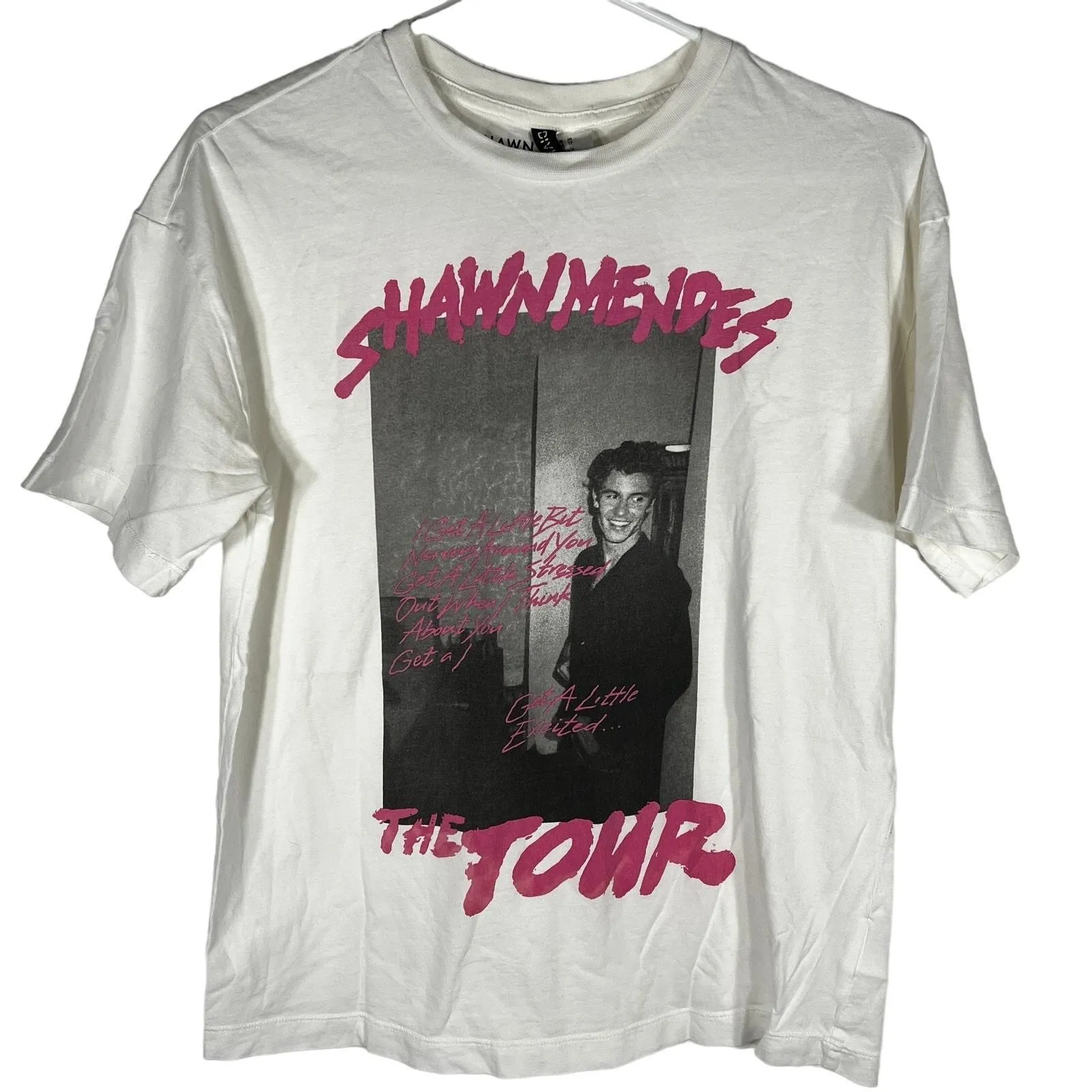 Divided Shawn Mendes The Tour 2019 T Shirt Size XS White Pink Band Graphic Tee Whatnot Buy Sell Go Live