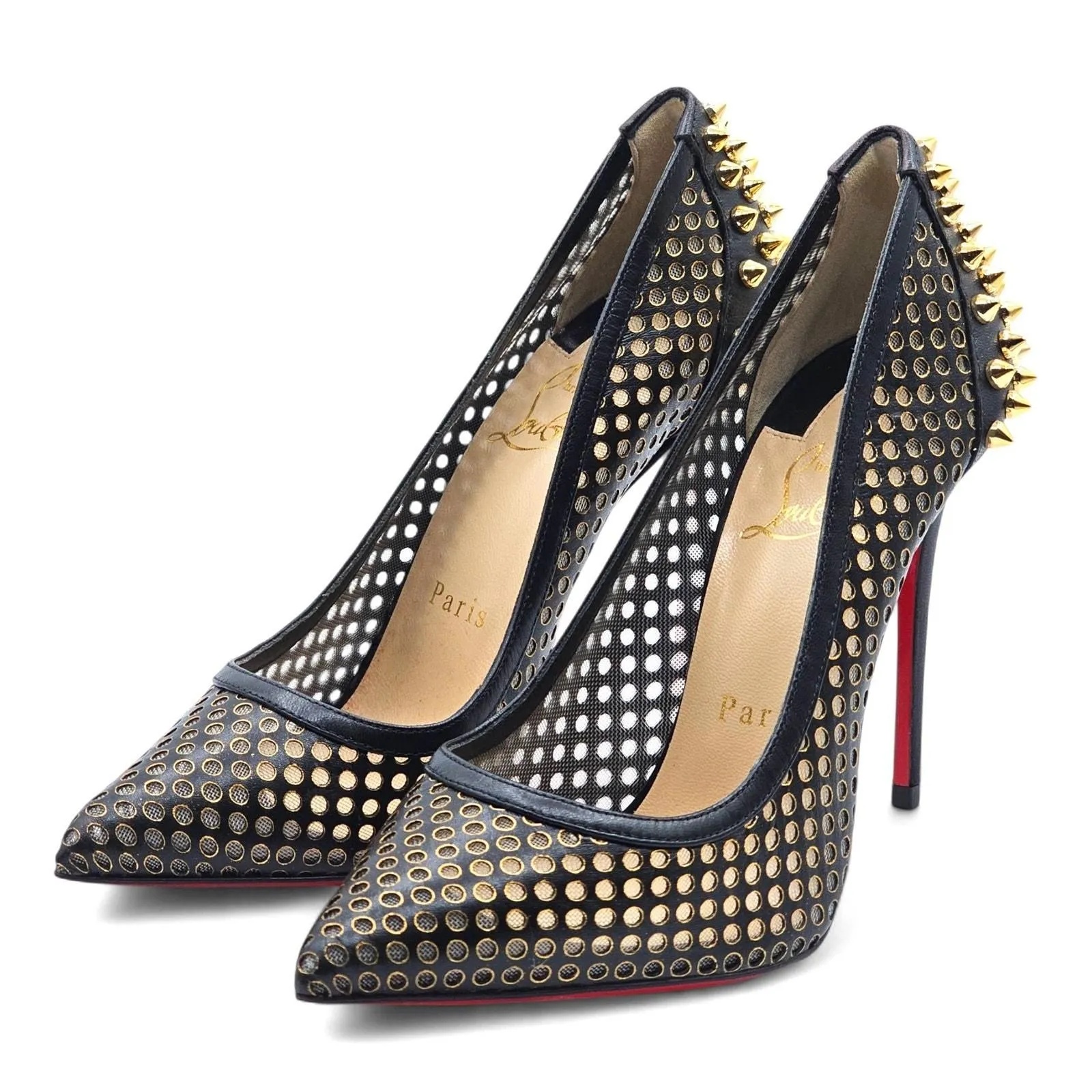Christian Louboutin Guni Spiked Pumps Perforated Fishnet in Black