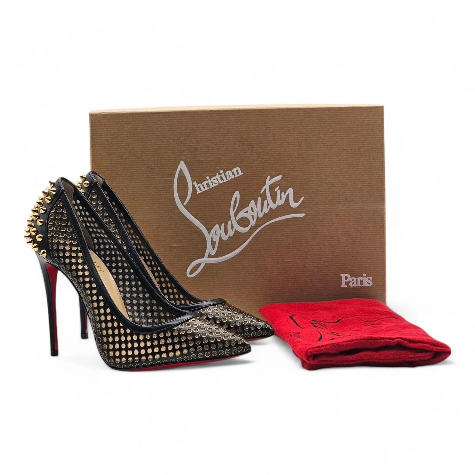 Christian Louboutin Guni Spiked Pumps Perforated Fishnet in Black